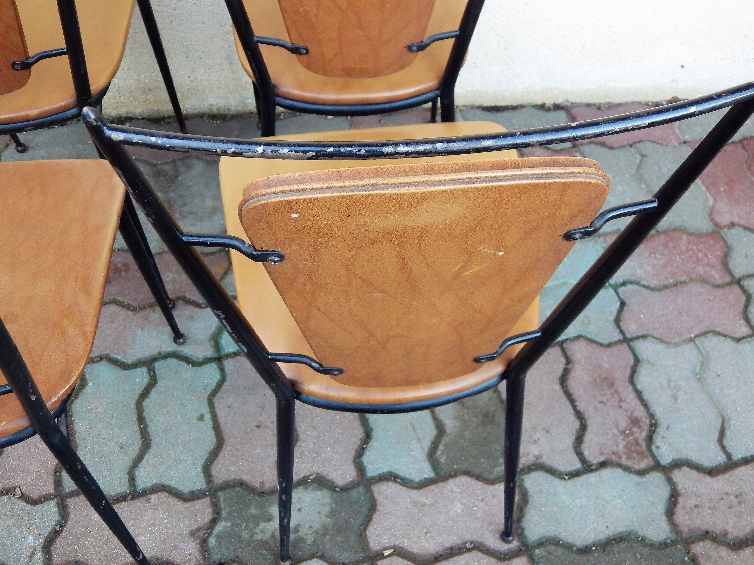 Set of 4 vintage brown leatherette chairs