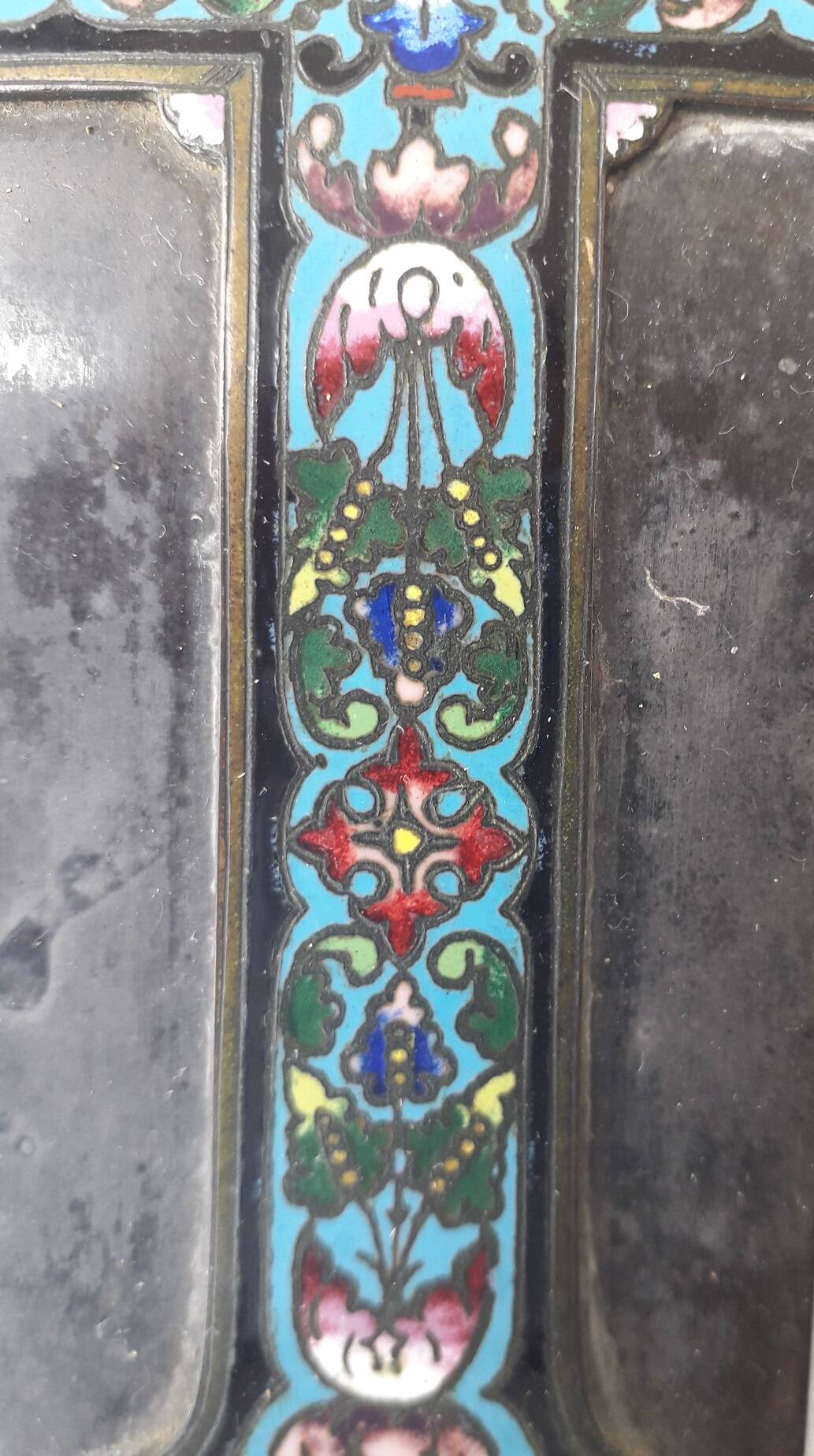 Cloisonné enamel cross holy water font