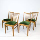 Lot de 4 chaises Mid-Century à barreaux, tissu vert foncé