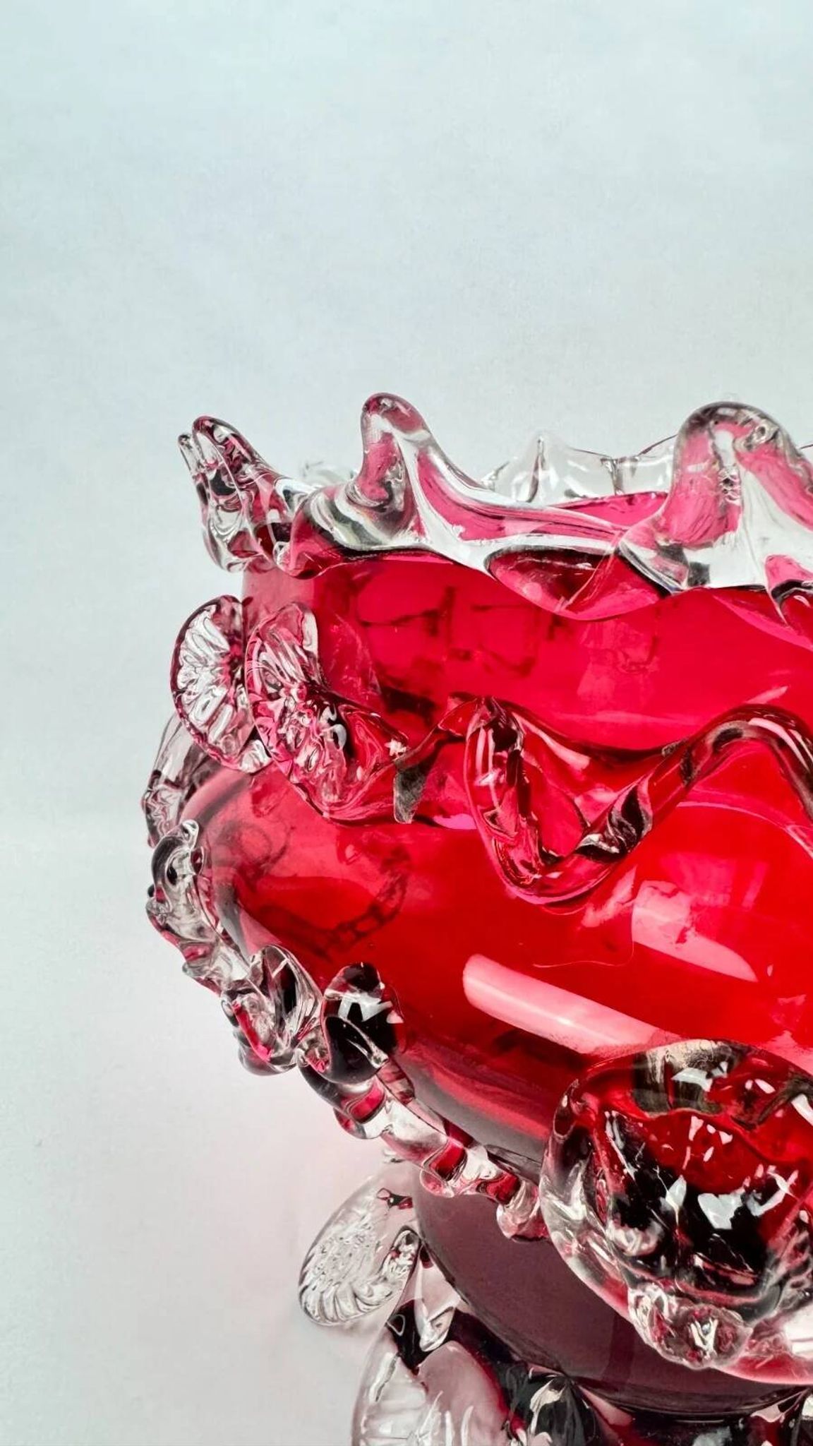 Raspberry red glass jardinière, taste of Auguste Jean or Legras.