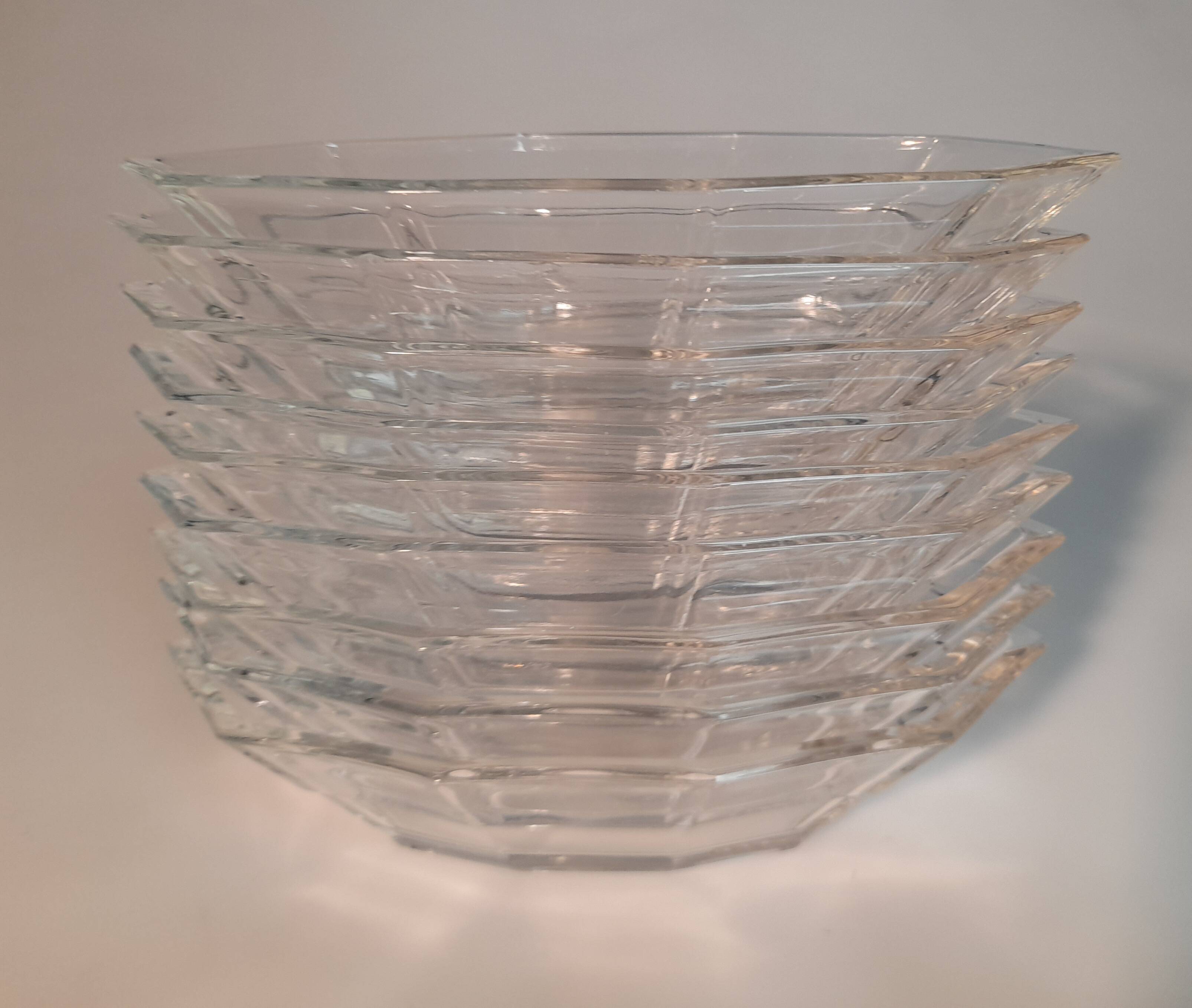 Set of 9 Art Deco Glass Faceted Ramekins