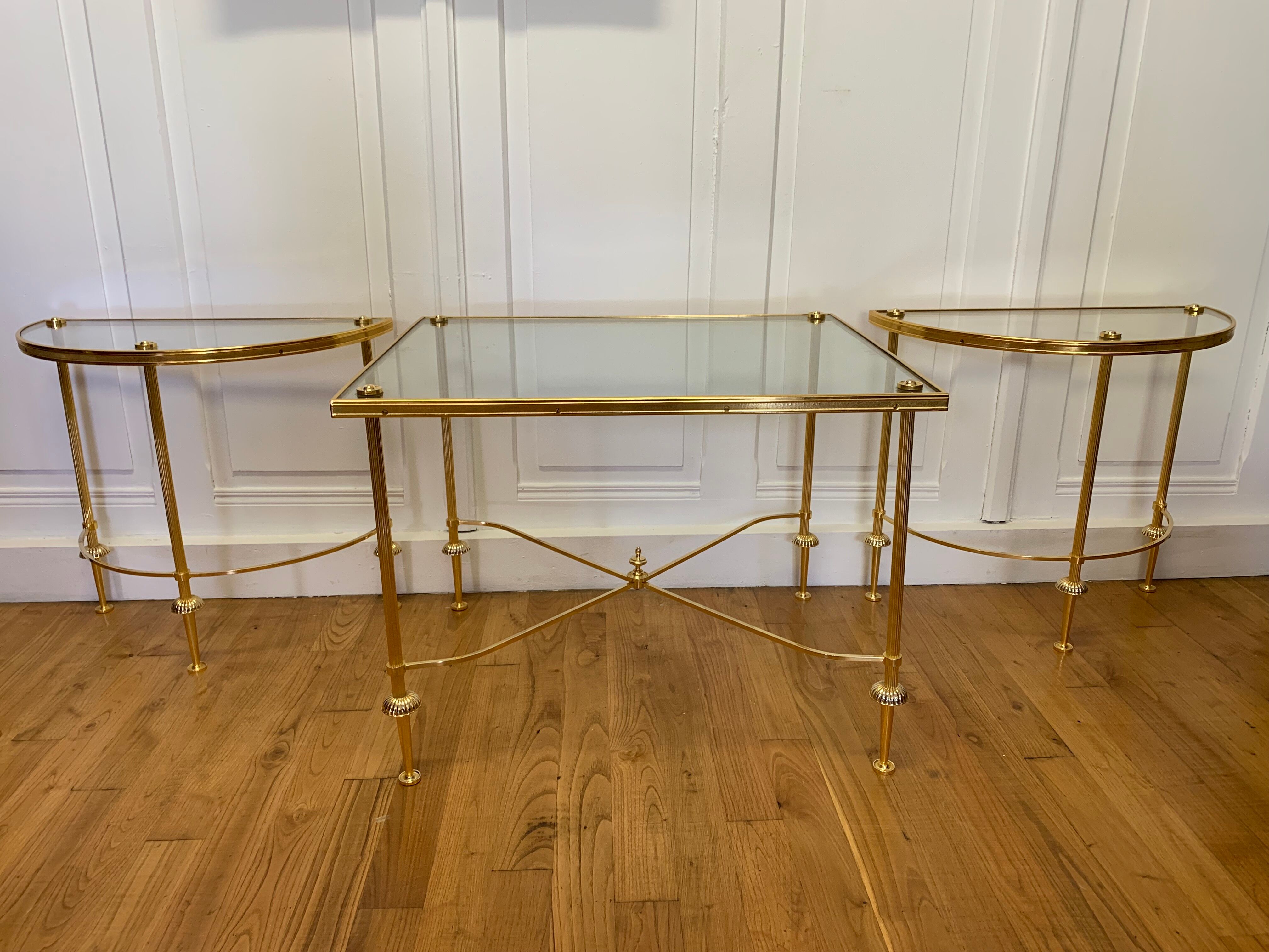 Tripartite brass and glass coffee table