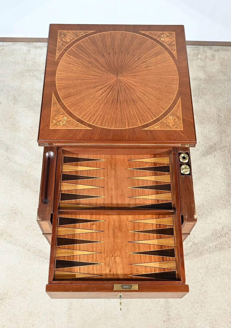 Mahogany and marquetry games table, Art Nouveau, 1920