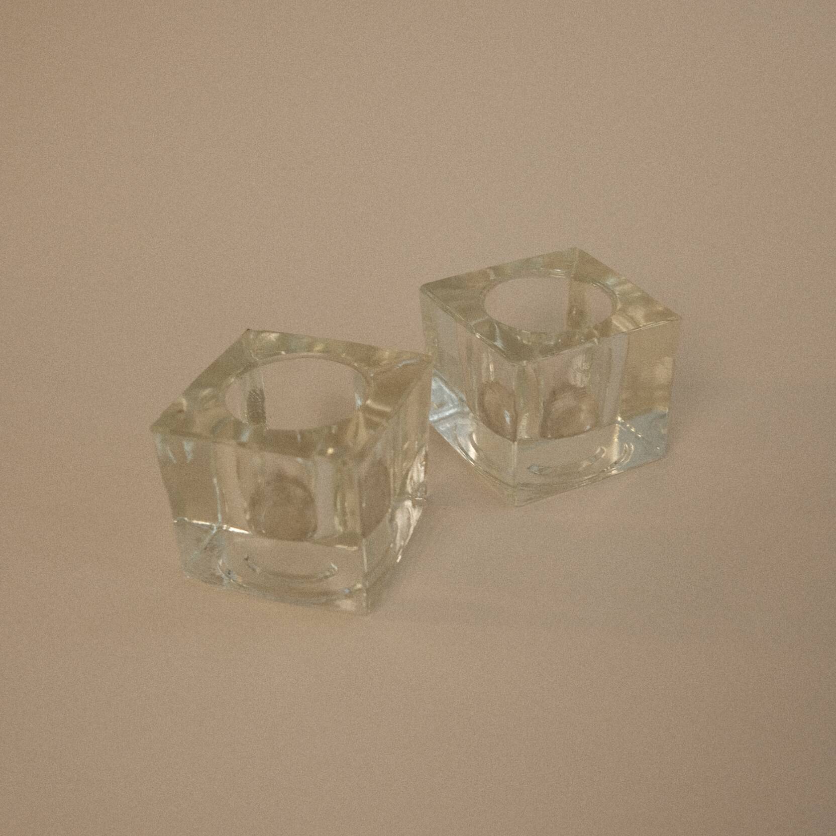 Pair of square glass candle holders