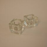Pair of square glass candle holders