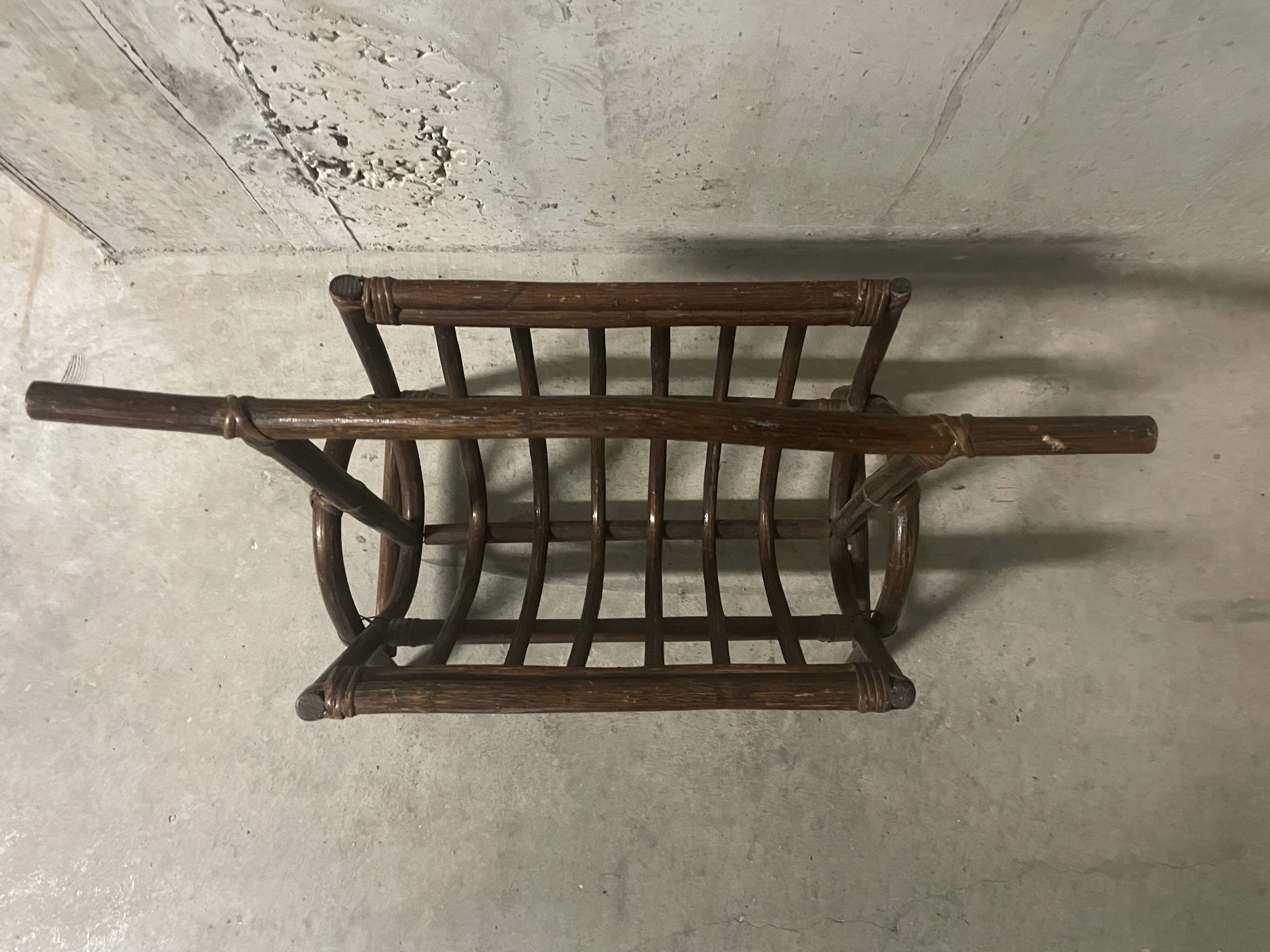 1970s rattan magazine rack