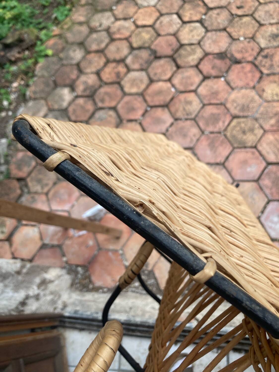 Vintage rattan wall coat rack