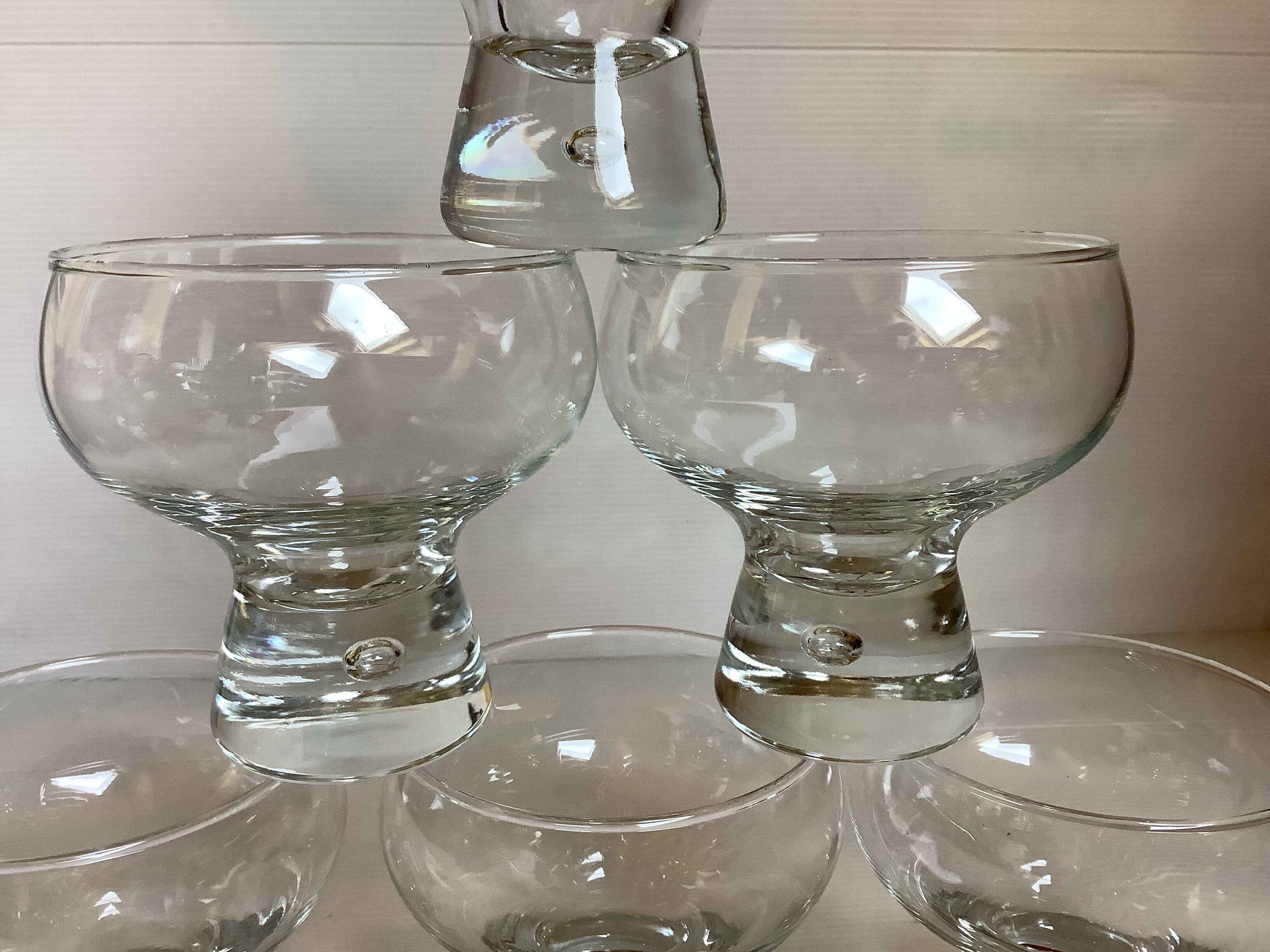 6 large bubble coupe glasses with a foot in the Kosta Boda style.