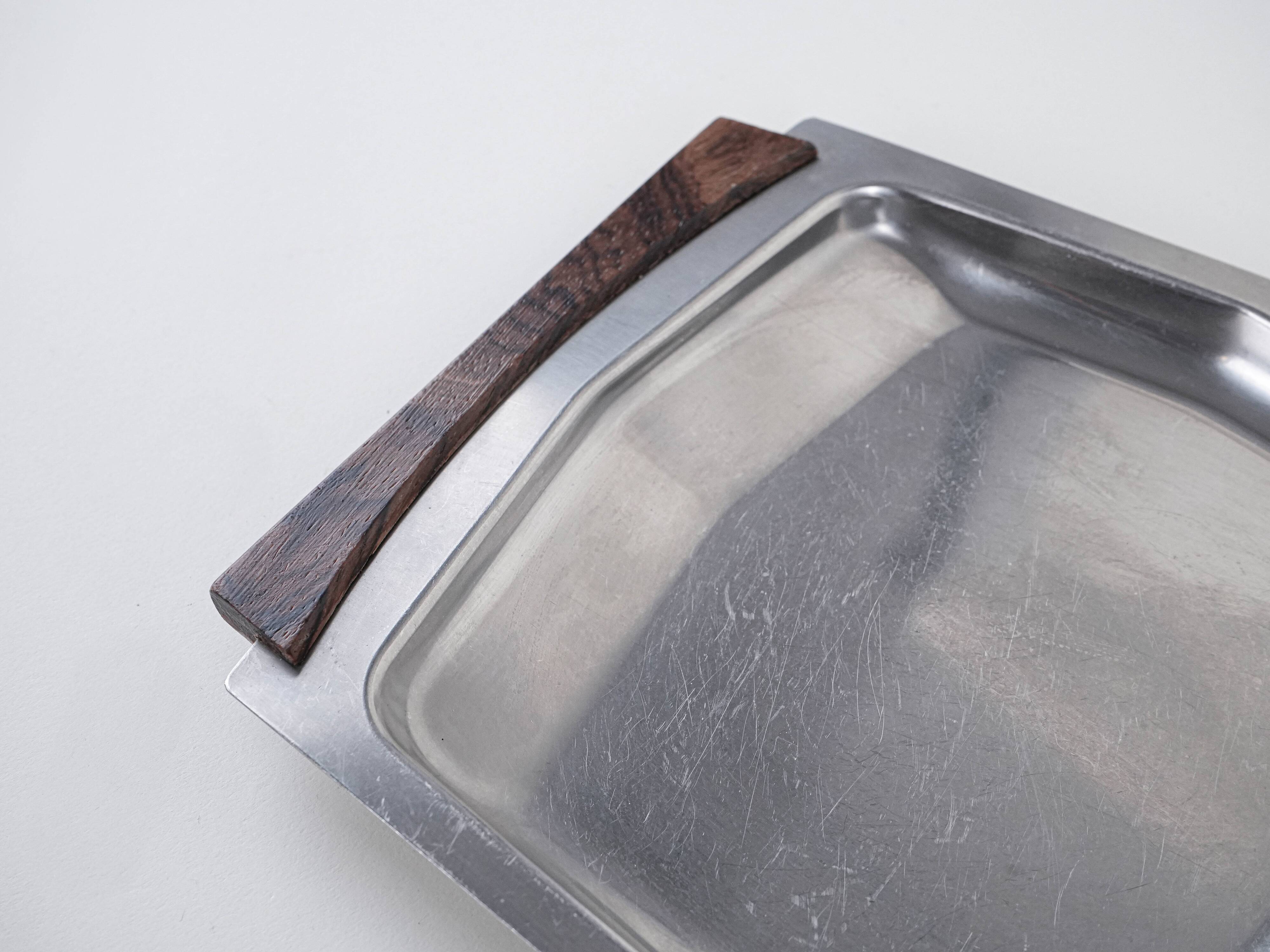 Square stainless steel tray, Danish design, 1970s, made in Denmark
