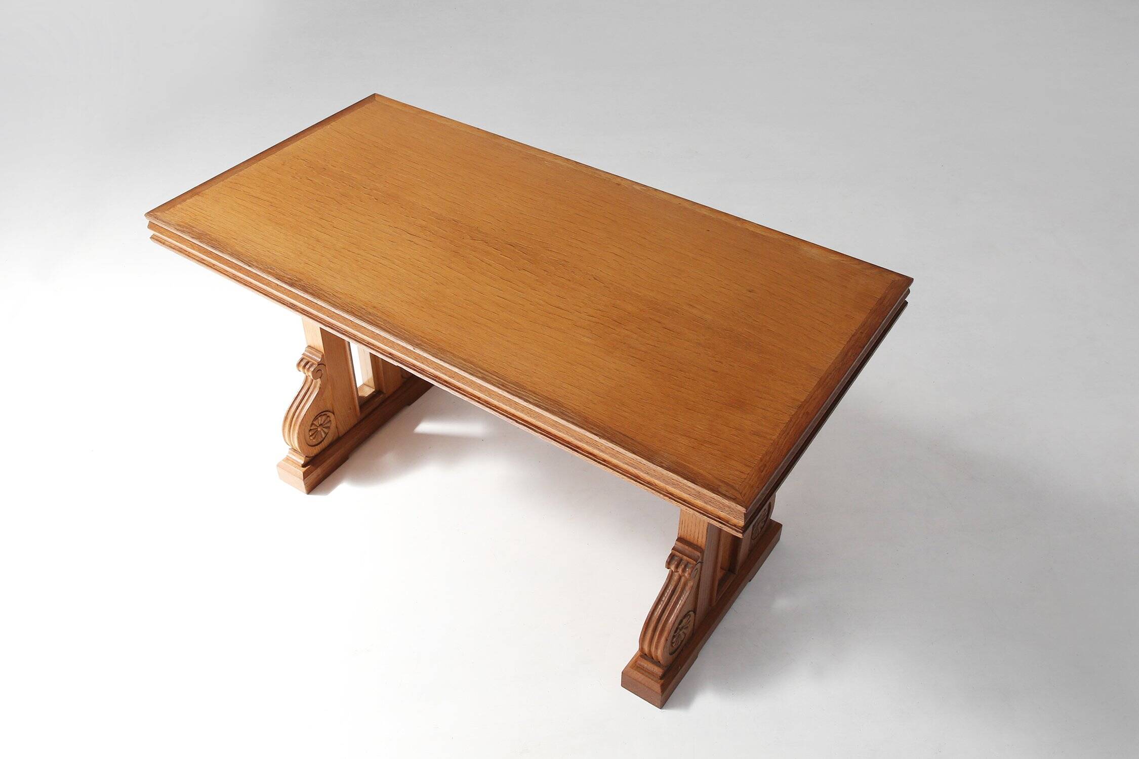 Art Deco Oak Coffee Table with Sculpted Details, Belgium 1940s