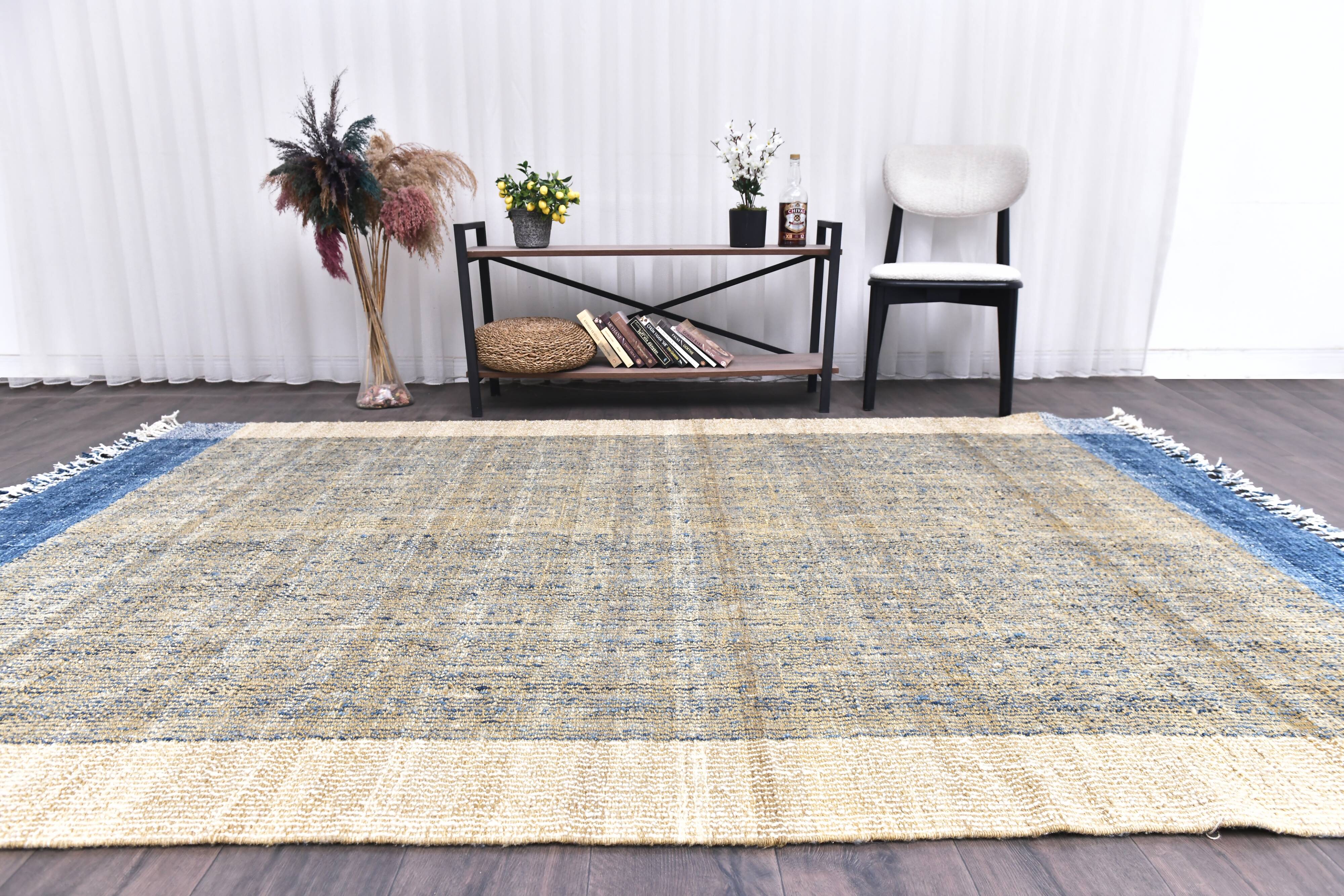 Mustard Kilim Rug- Yellow Blue Kilim Rug 190x290cm wool kilim tapi