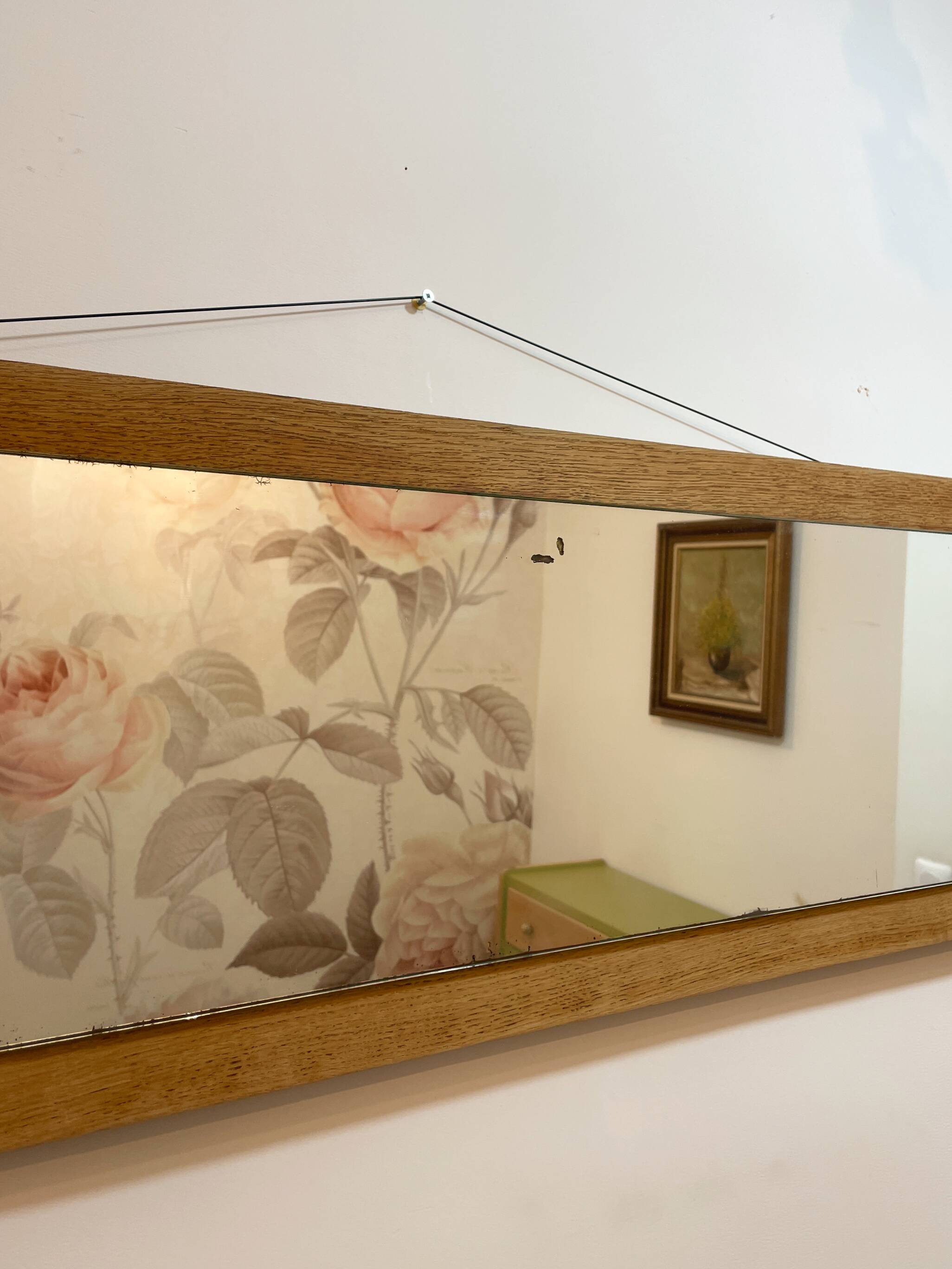Trapezoidal oak mirror - 182x32cm
