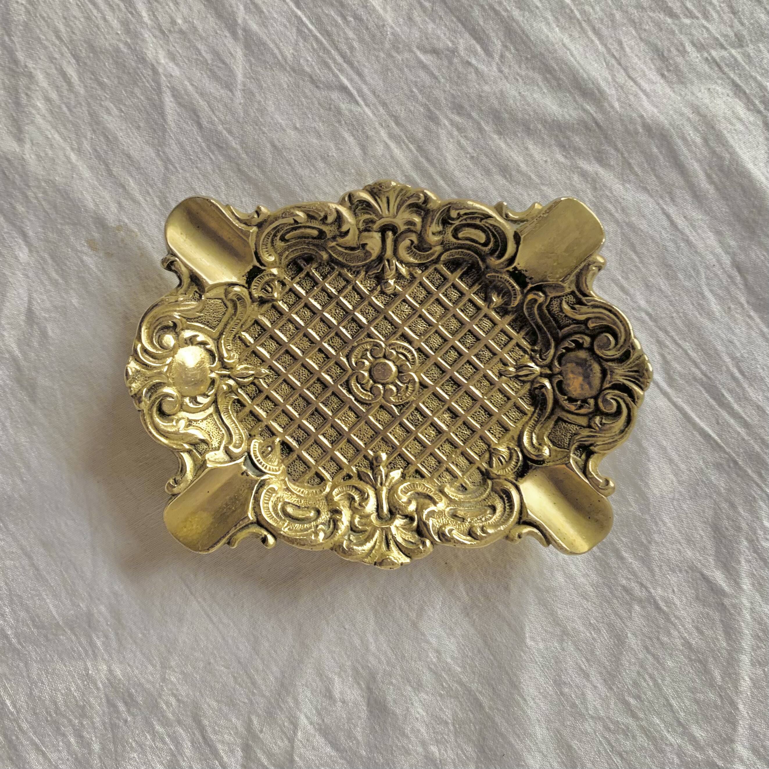 Neo-Baroque brass ashtray stamped DL number 6 registered