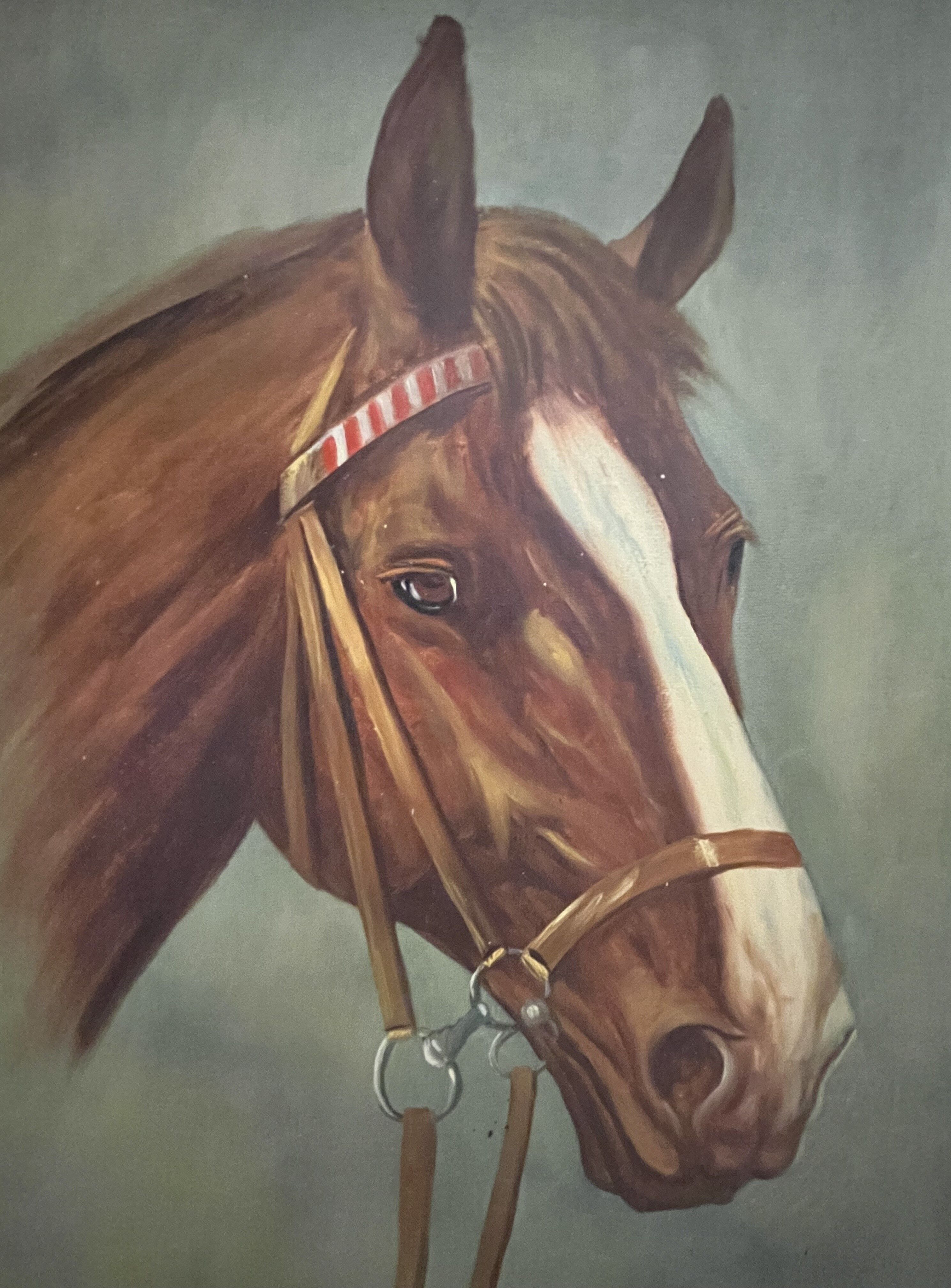 Oil on canvas, alezan horse head