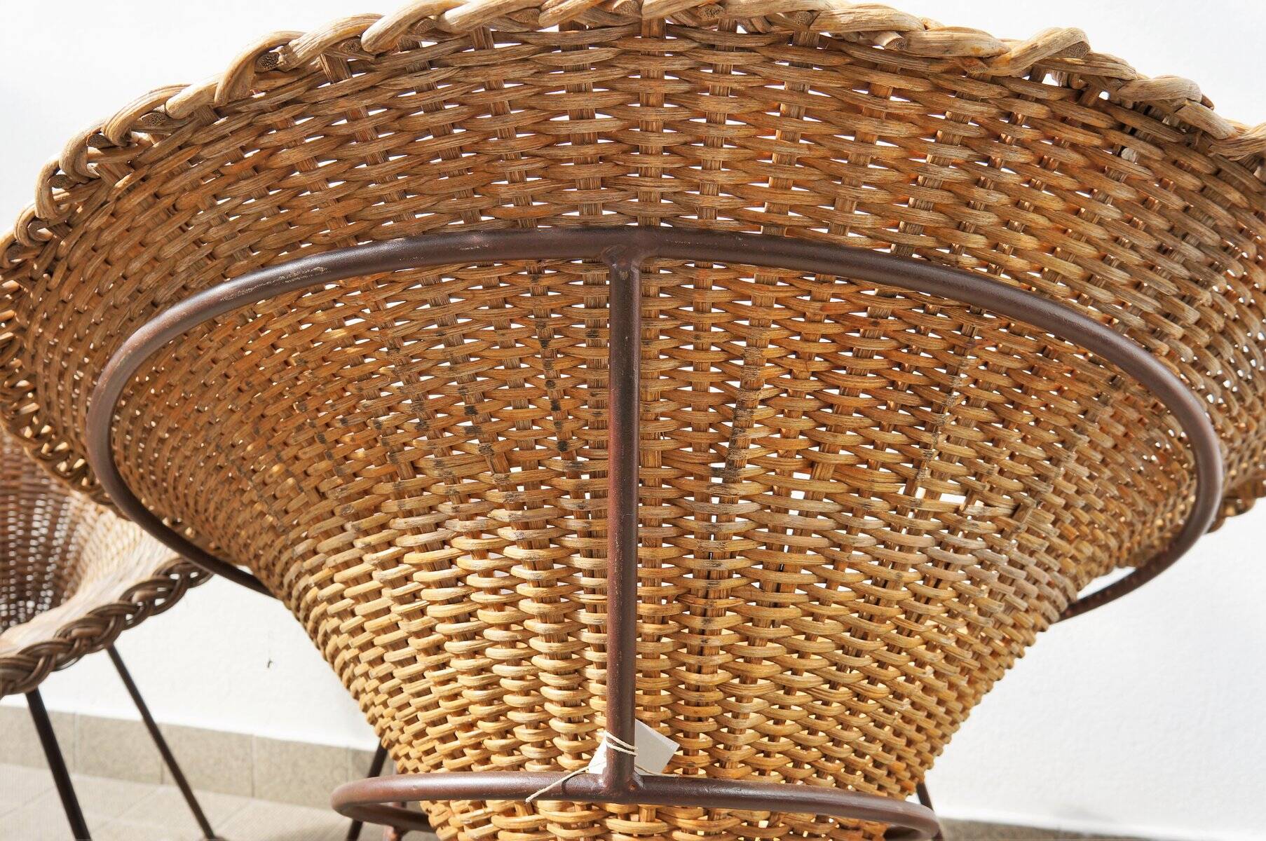 Mid-Century Italian Sunflower Wicker Chairs, Set of 2