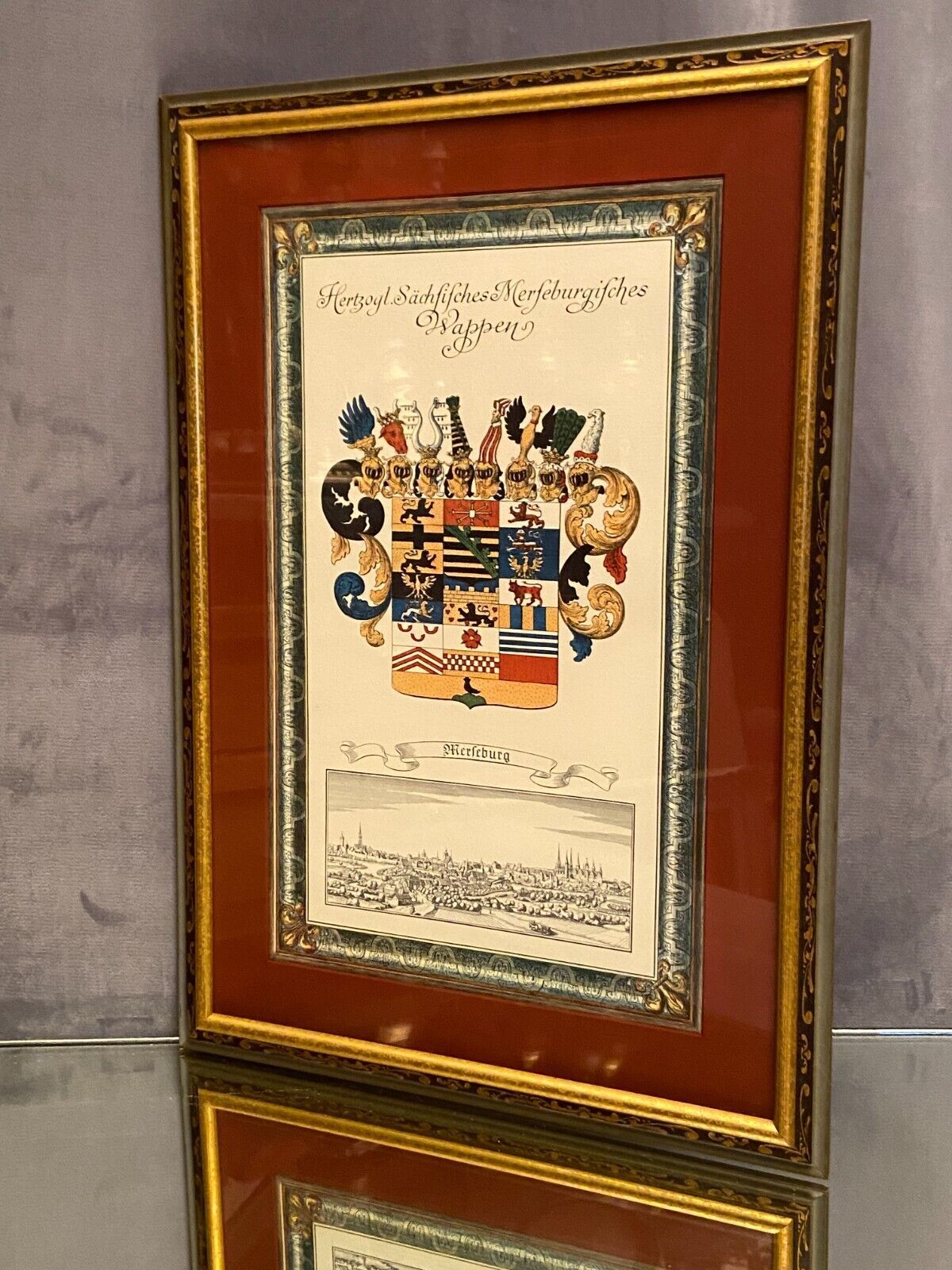 Framed engraving Coat of arms of Merseburg Saxony Germany