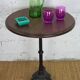 Table guéridon de bistrot pied fonte vintage plateau chêne finition chêne foncé