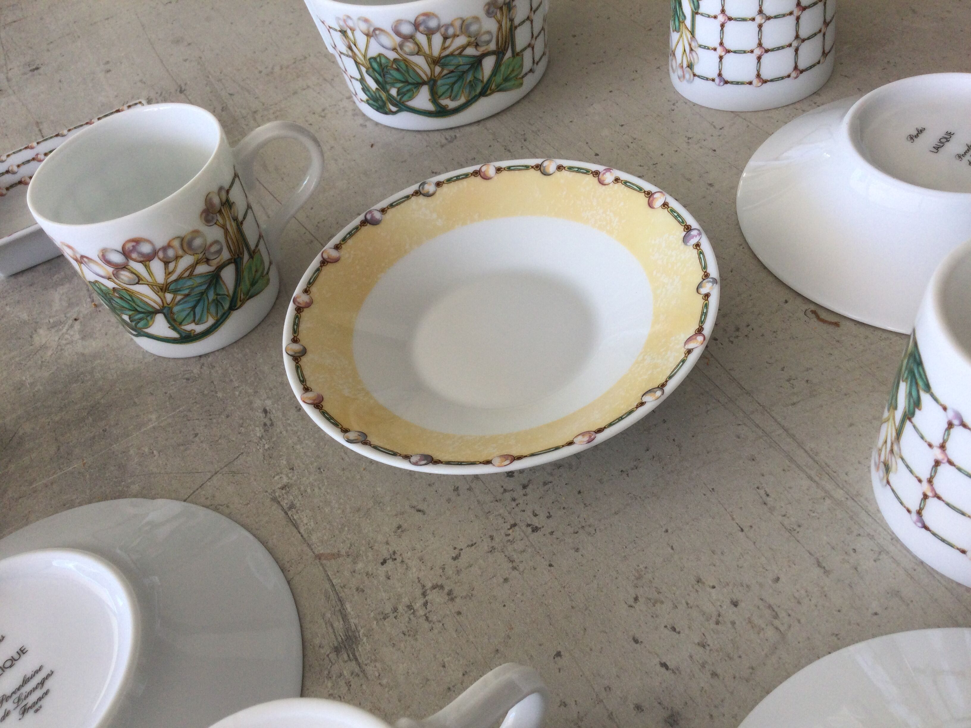 Lalique Coffee Service Pearls Model Limoges Porcelain