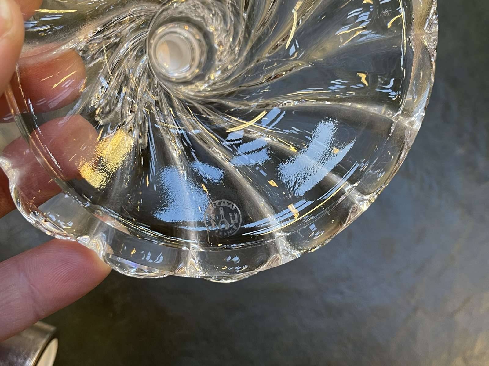 Baccarat crystal lantern with engraved foliage decoration.