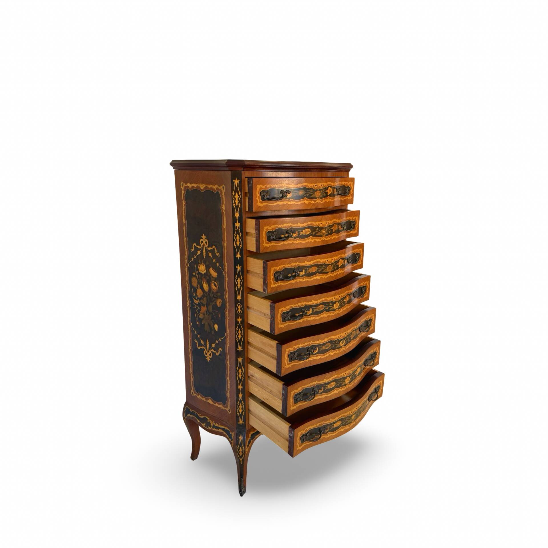 Wooden bedroom suite with inlays in mid-century Italian style, by Pacifici Prete, Rome.