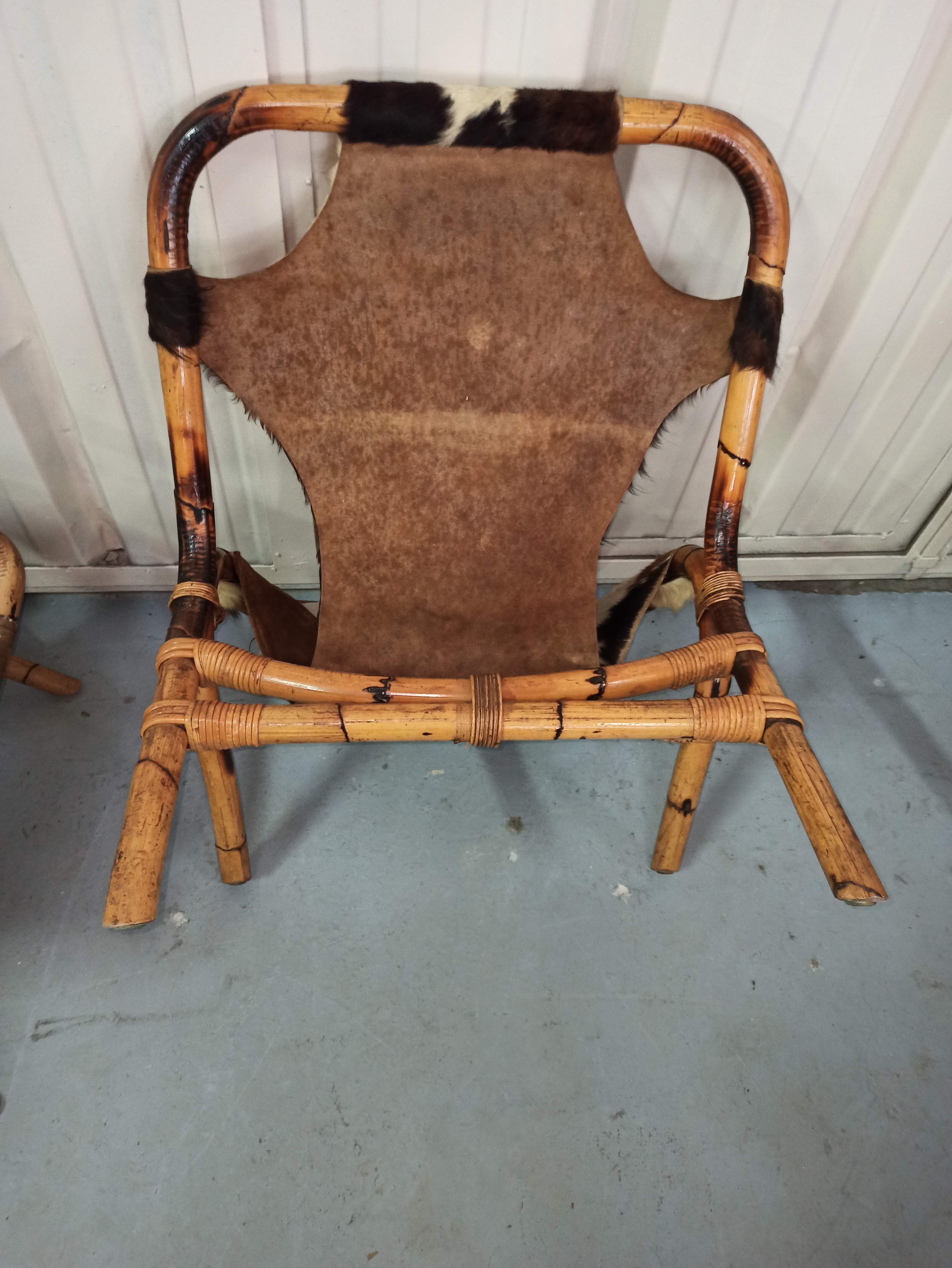 Pair of armchairs bamboo leather skin rohé noordwolde