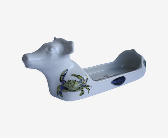 Beurrier vache vintage en porcelaine décor crustacés