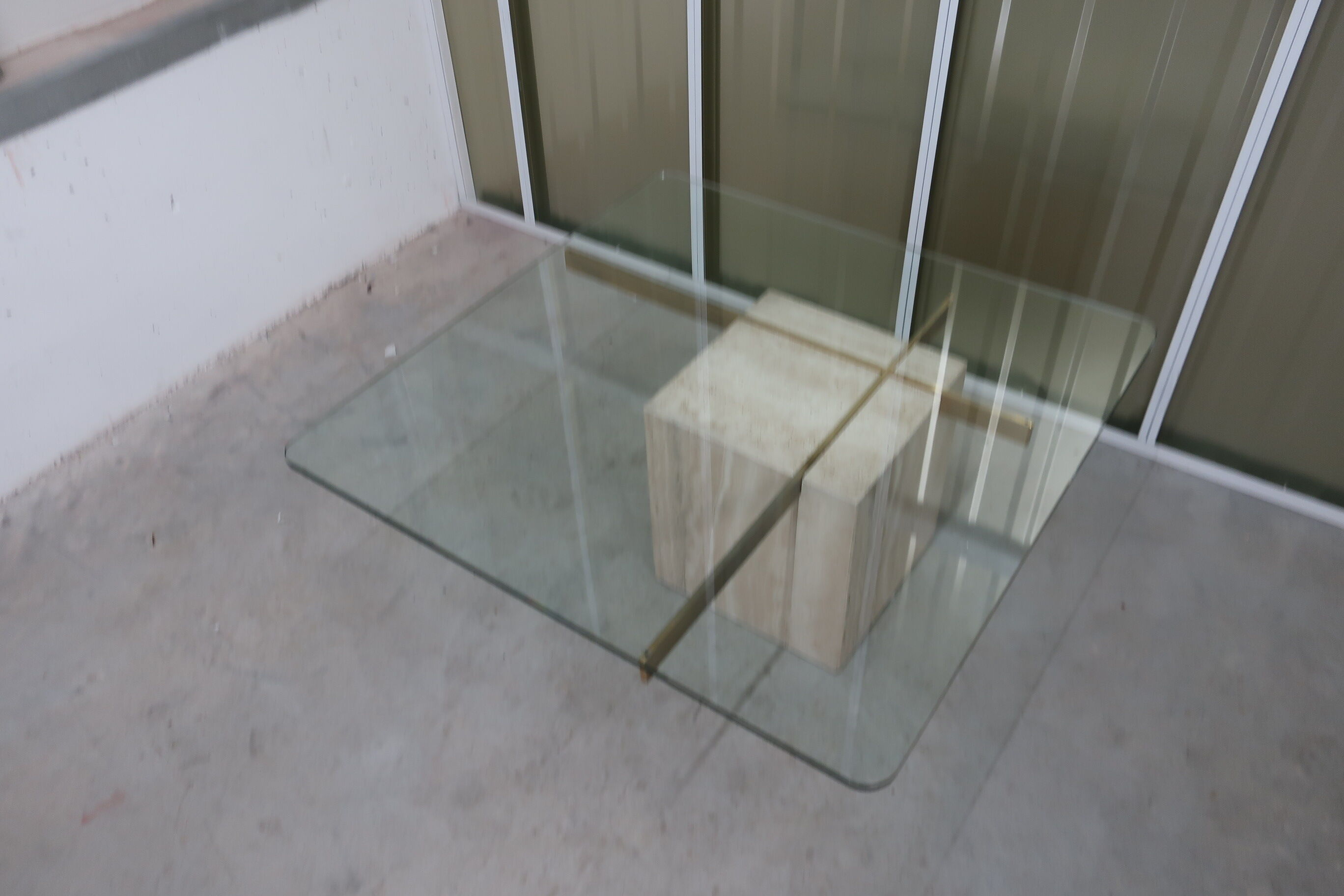 70s travertine and brass coffee table