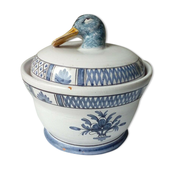 Terrine pot with rillettes in ceramic decor rouen canard 20 eme