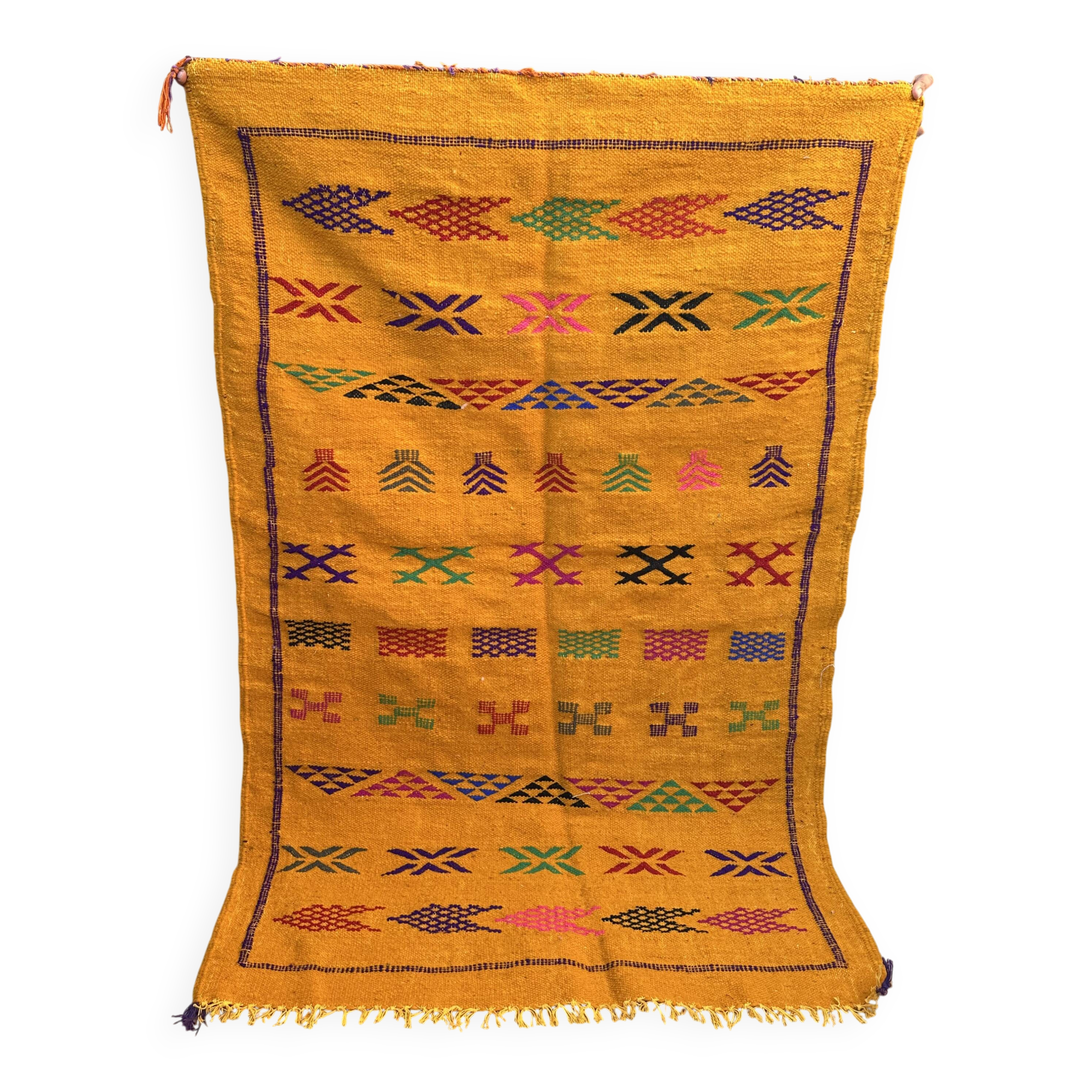 Handmade wool Berber rug – Colourful bohemian Moroccan kilim