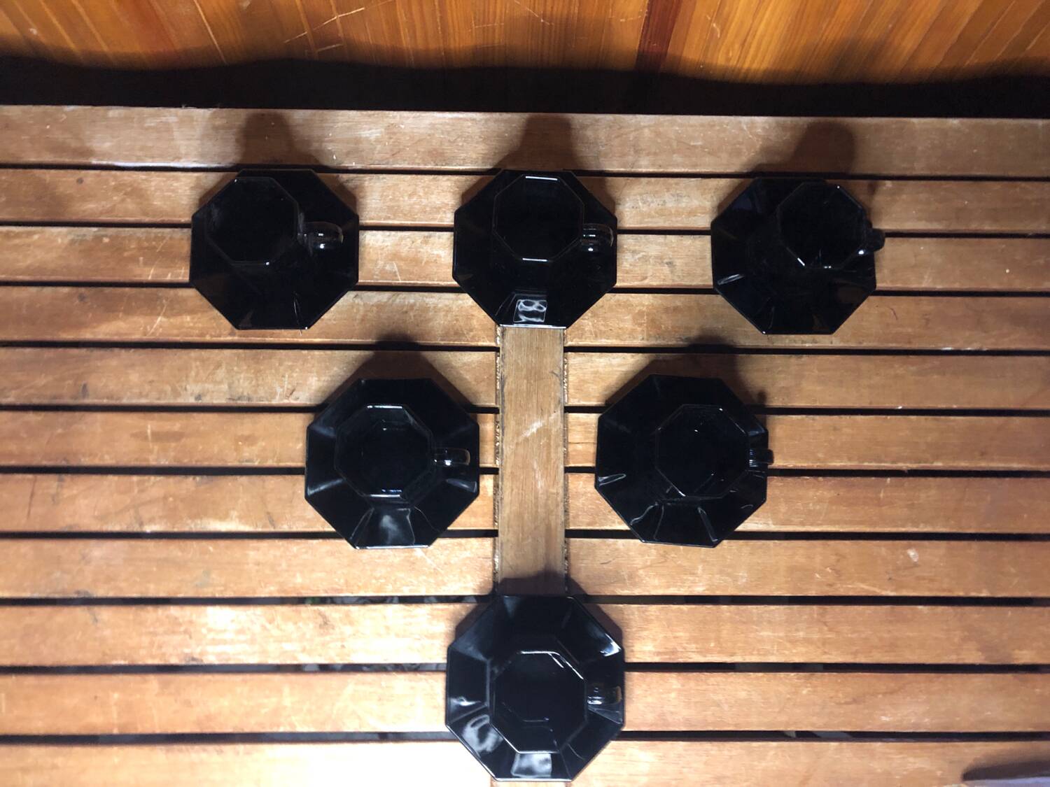 Series of 6 cups & saucers esso collection noire france vintage #a538