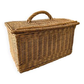 Panier à provisions vintage en osier tressé H28cm