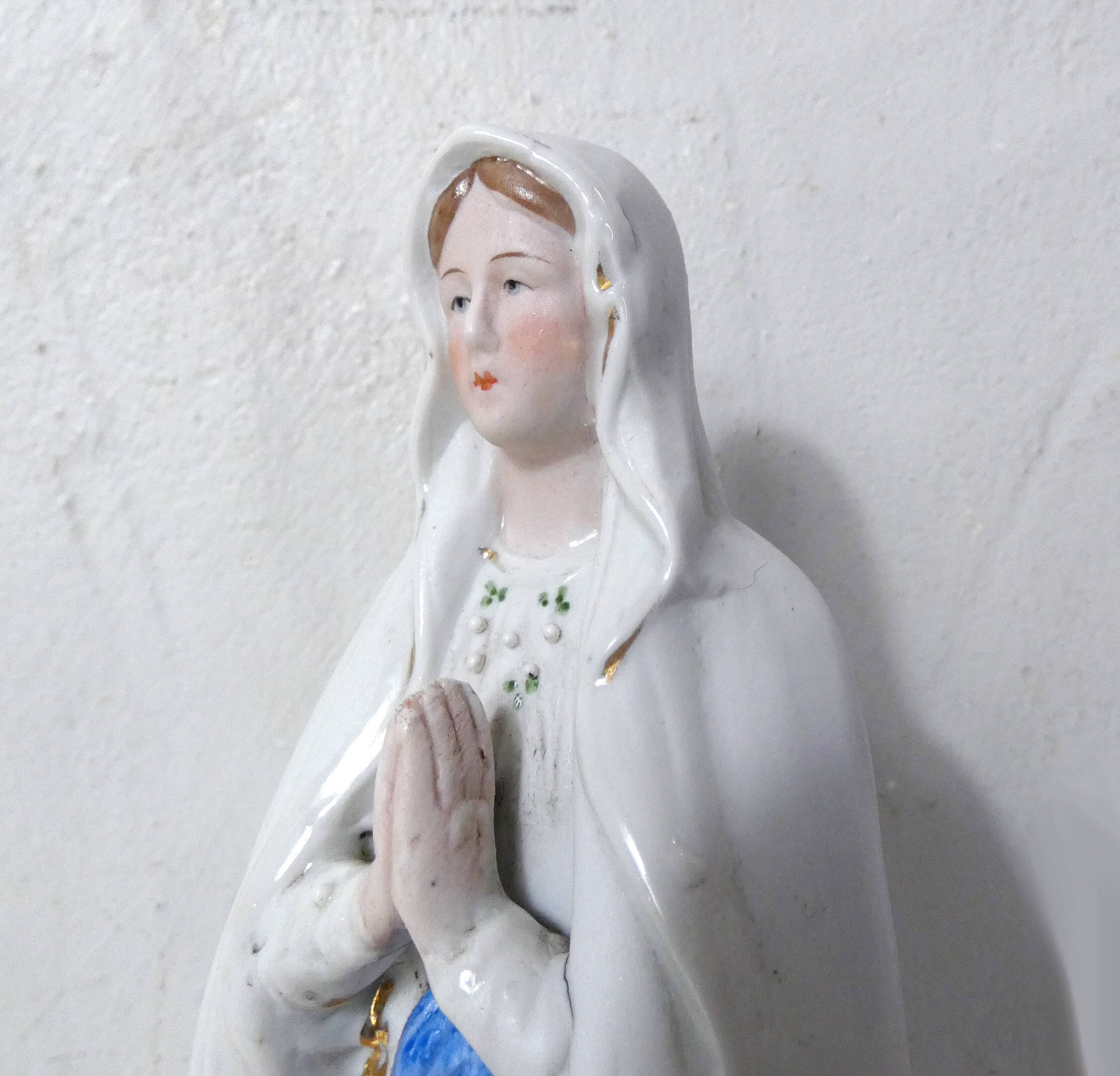 Antique Virgin Mary biscuit statue, 19th century