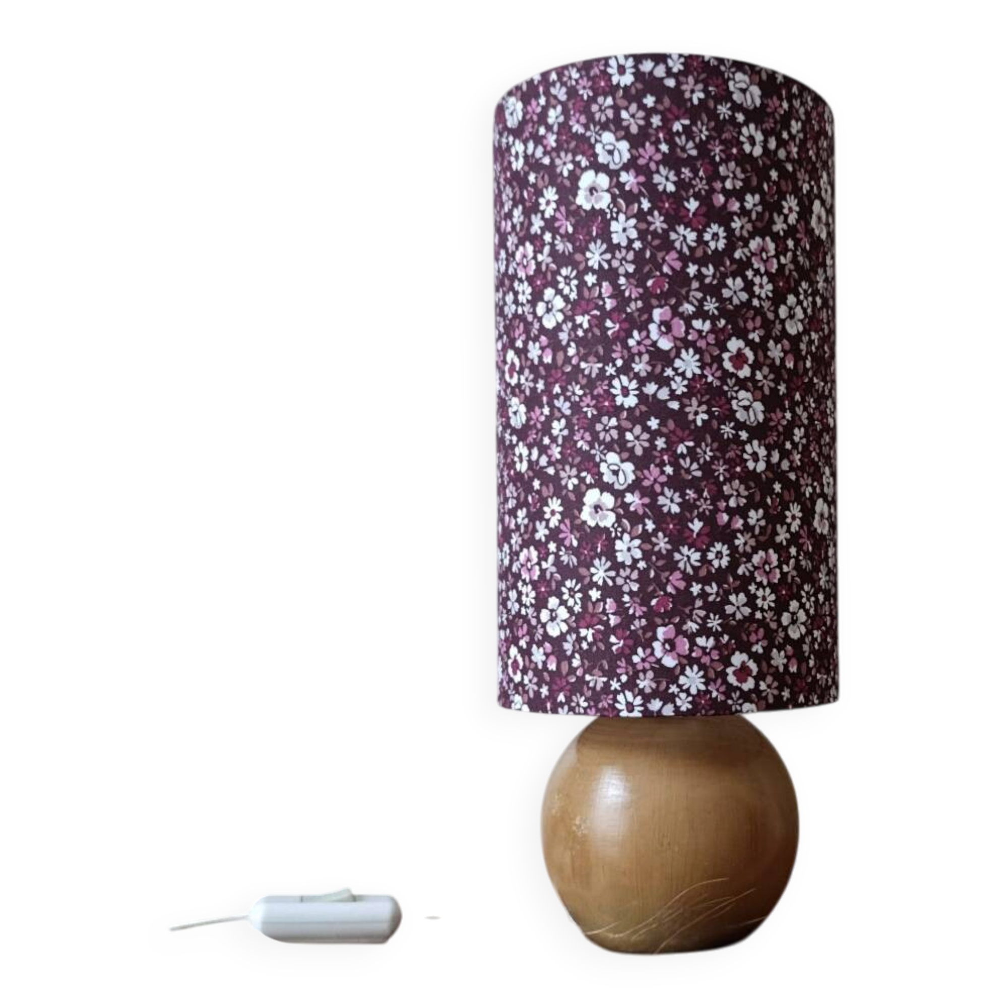 vintage round wooden lamp, lampshade with small Liberty flowers