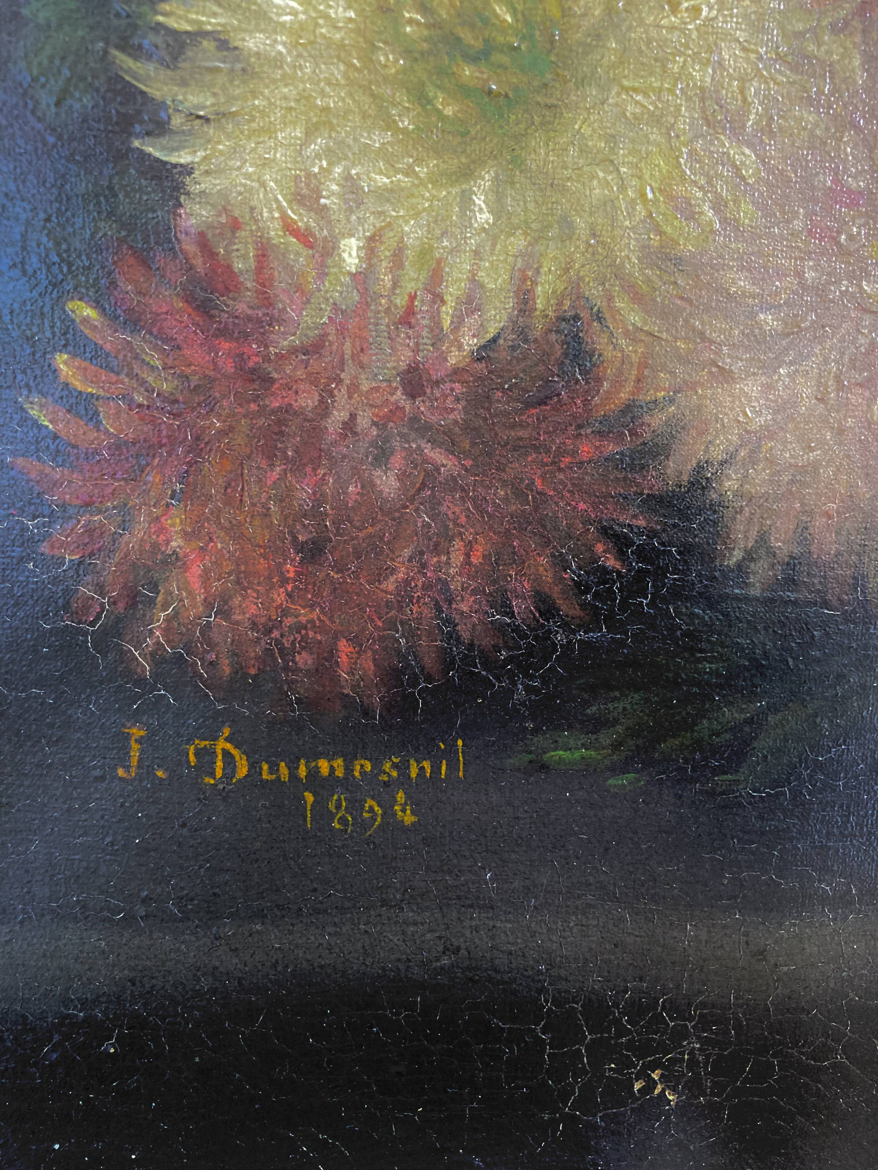 Oil on canvas 19th century bouquet of flowers