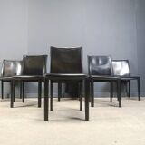 Chaises de salle à manger en cuir noir par Arper Italie, années 1980 - lot de 6