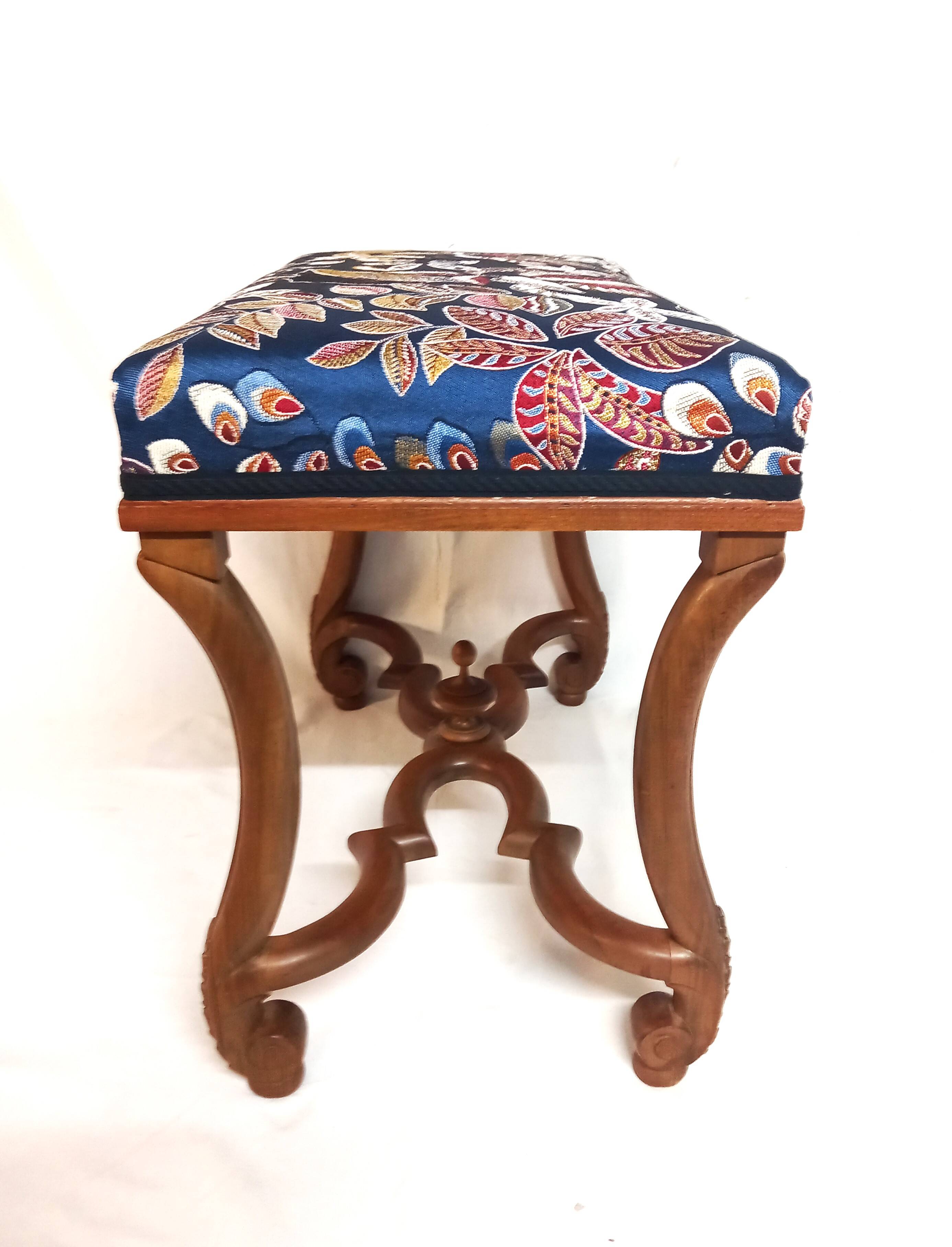 Colorful Louis XIV Style Bench with Sheep Bone Base