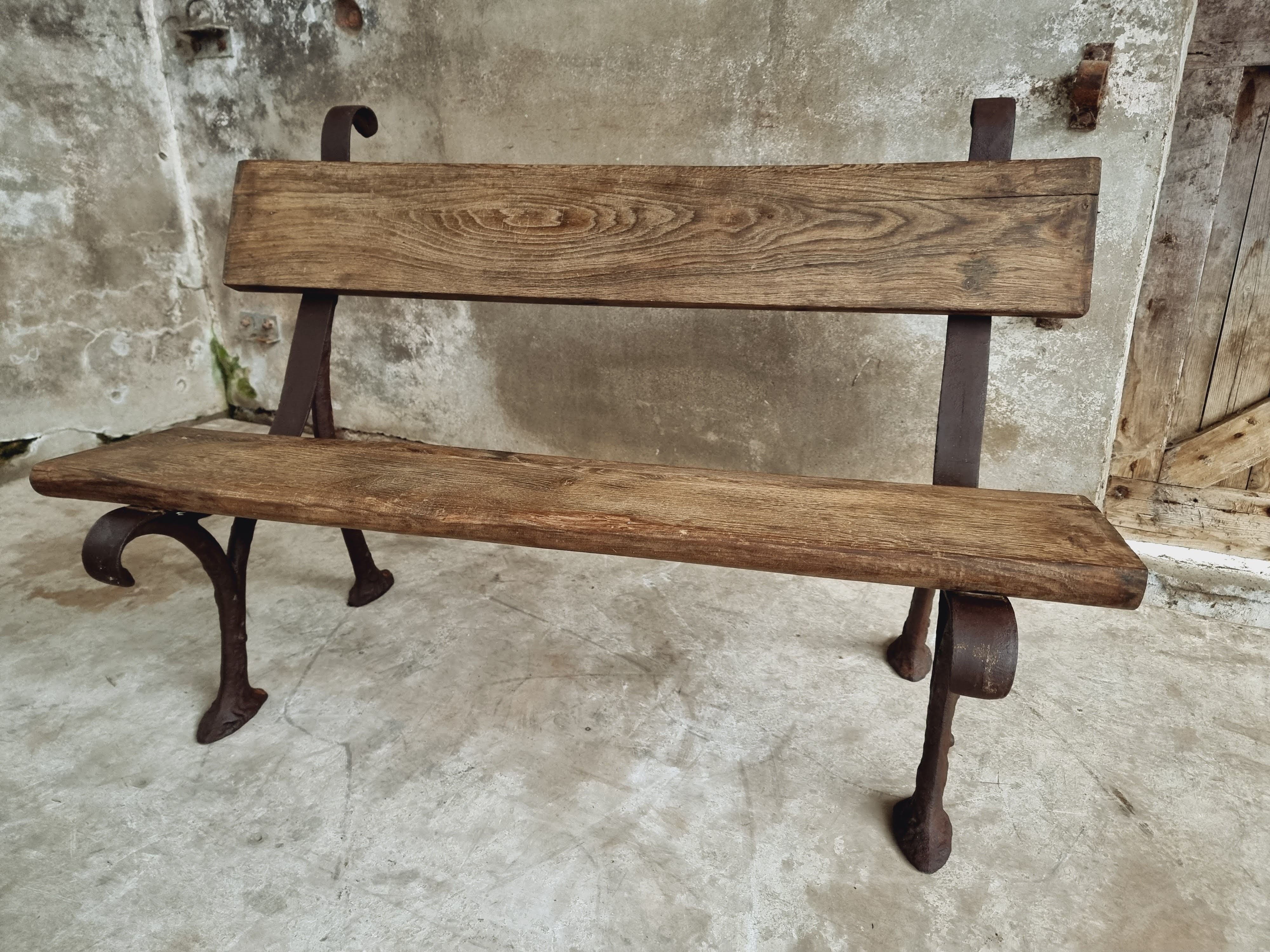 Antique garden bench park bench cast iron with oak