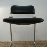 Set of 4 chairs black vintage chrome and leatherette