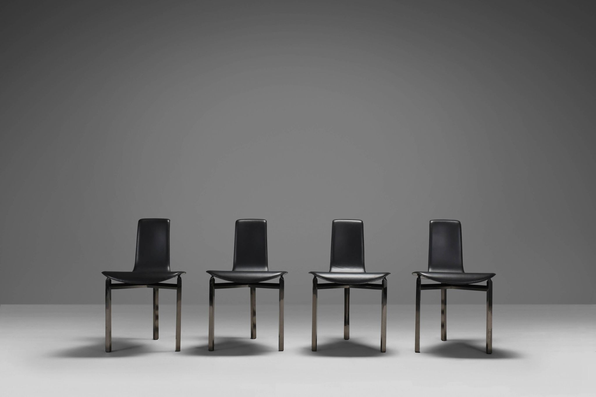 Leather Three-Legged Chairs with Chrome Finishes, Italy, 1970s