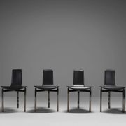 Leather Three-Legged Chairs with Chrome Finishes, Italy, 1970s