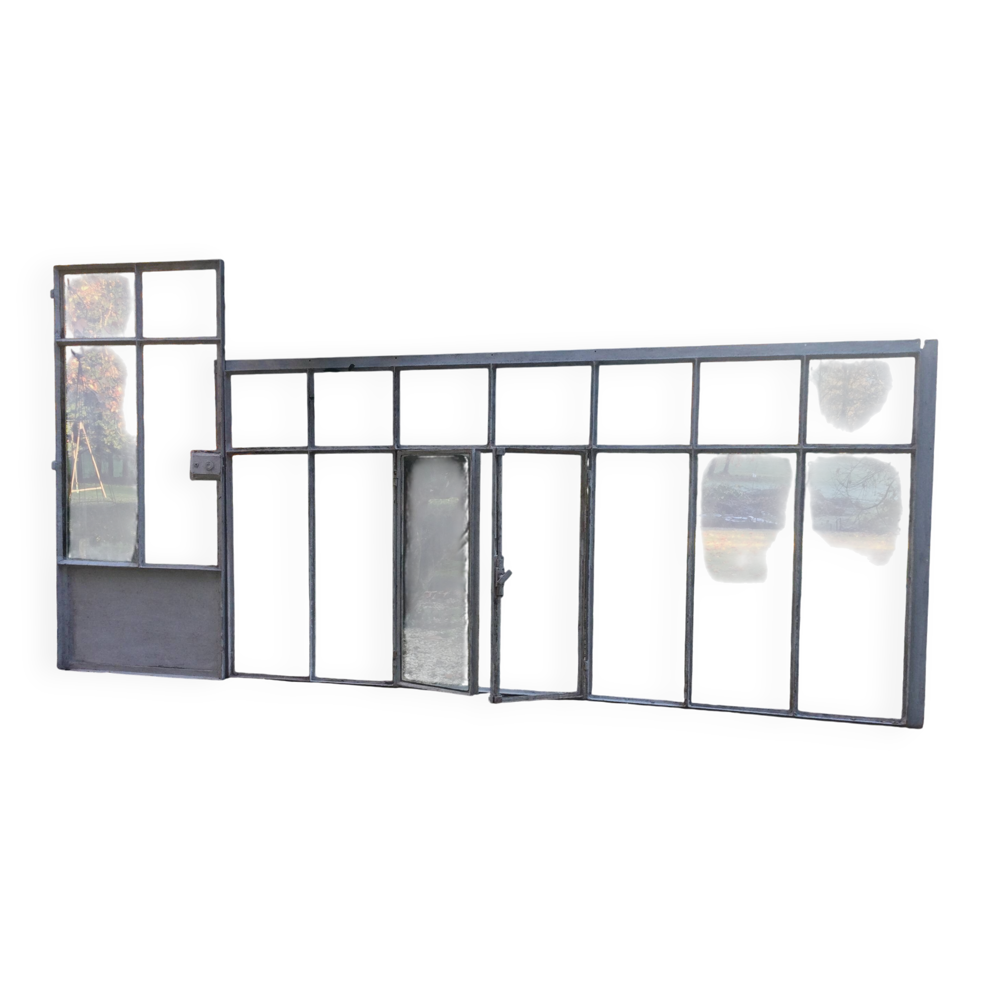 Old glass roof with door and window