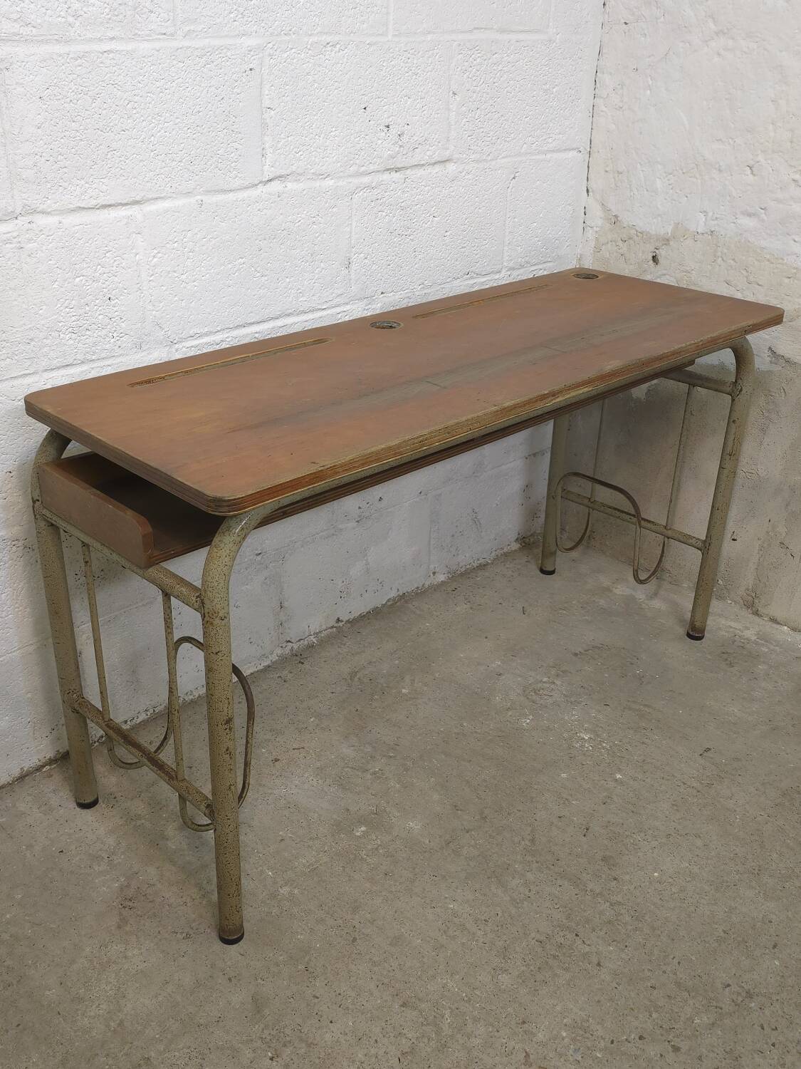 1960s double school desk in oak