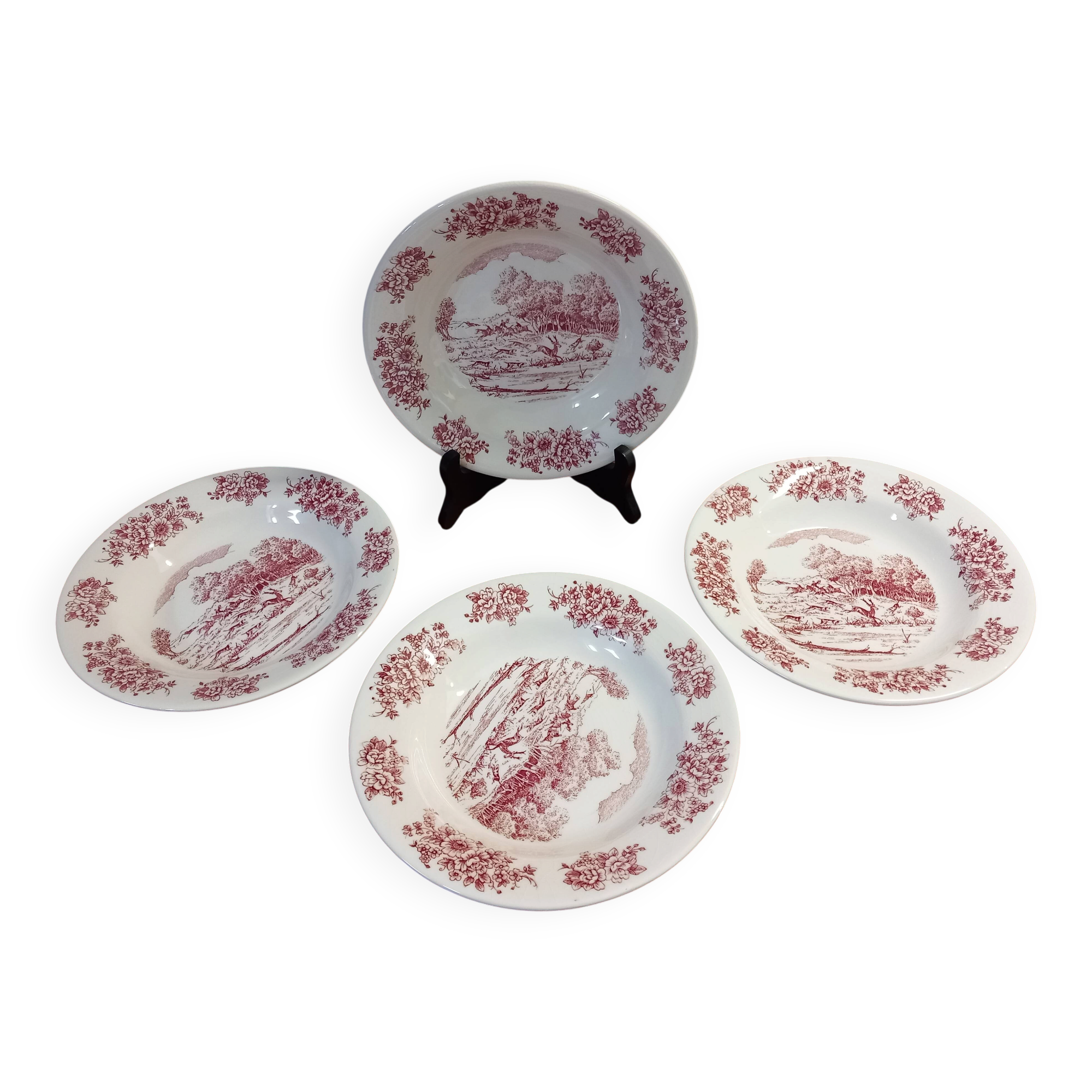 Lot de 4 assiettes creuses faïence de gien