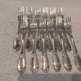 12 silver-plated metal table forks by Ercuis silversmiths, Mousseline pattern