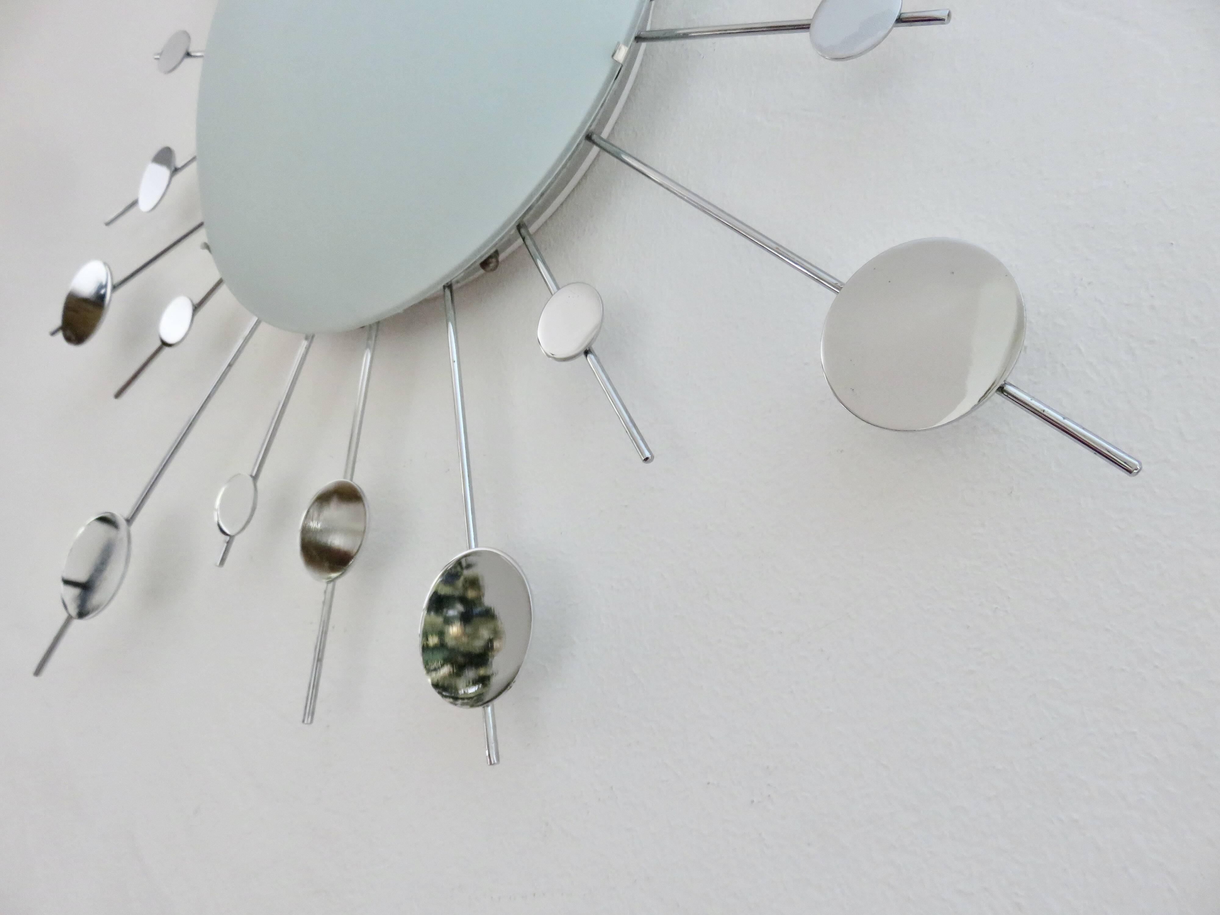 "Sun" wall lamp in chrome metal and frosted glass 80s 90s