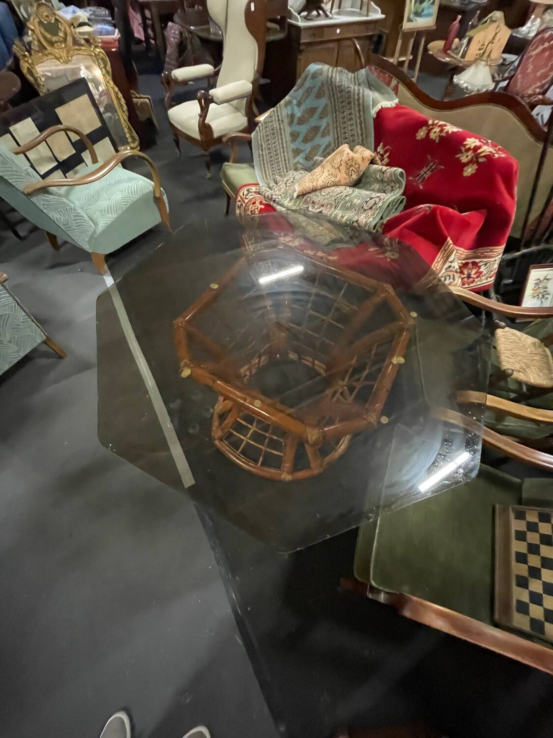 Bamboo leg & smoked glass table