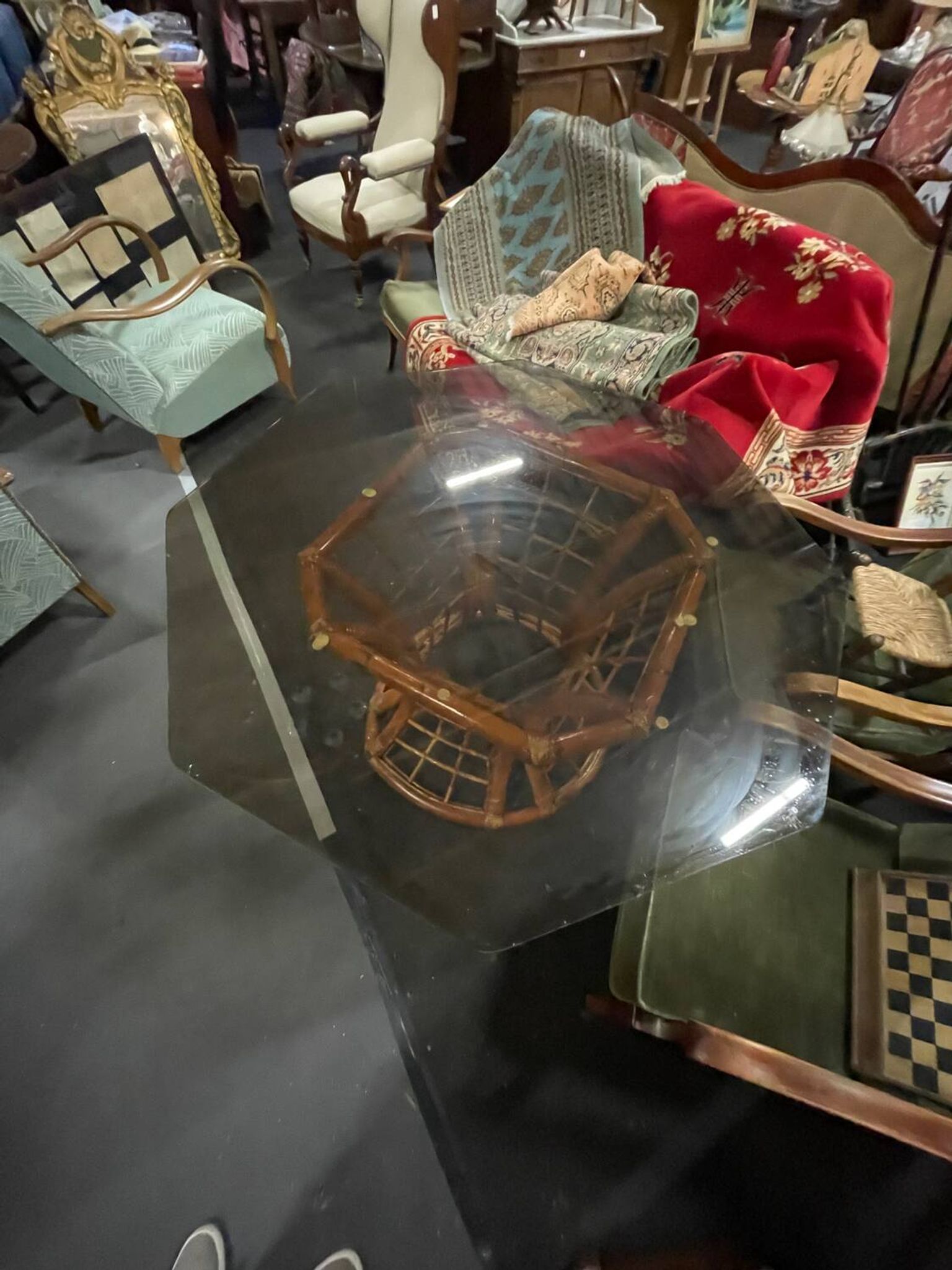 Bamboo leg & smoked glass table