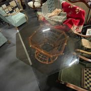 Bamboo leg & smoked glass table