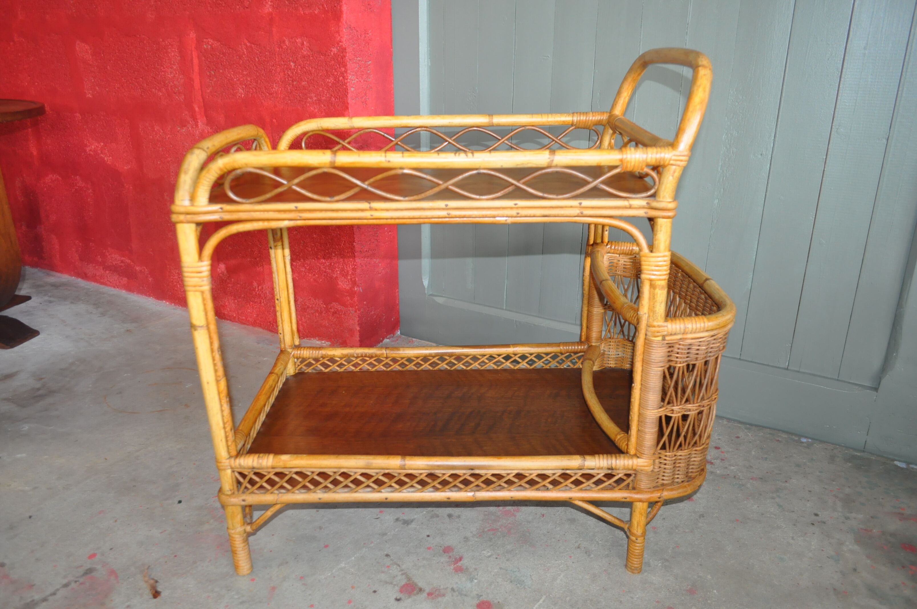 Rattan service trolley