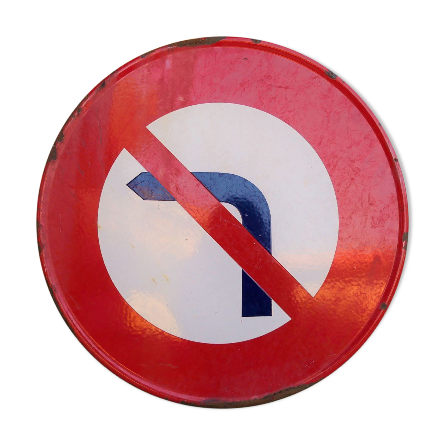 Enamelled plate Vintage panel "no turning left"